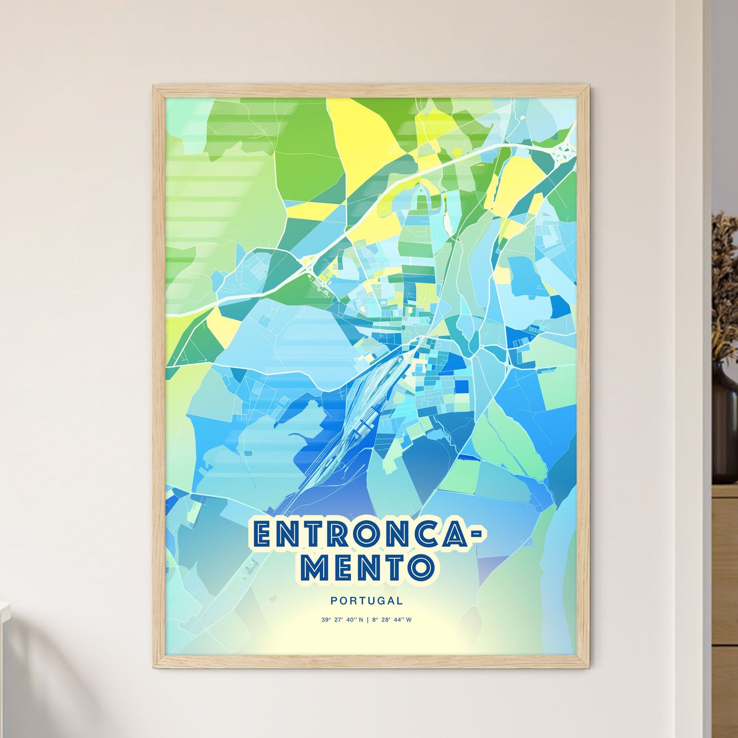 Colorful ENTRONCAMENTO PORTUGAL Fine Art Map Cool Blue