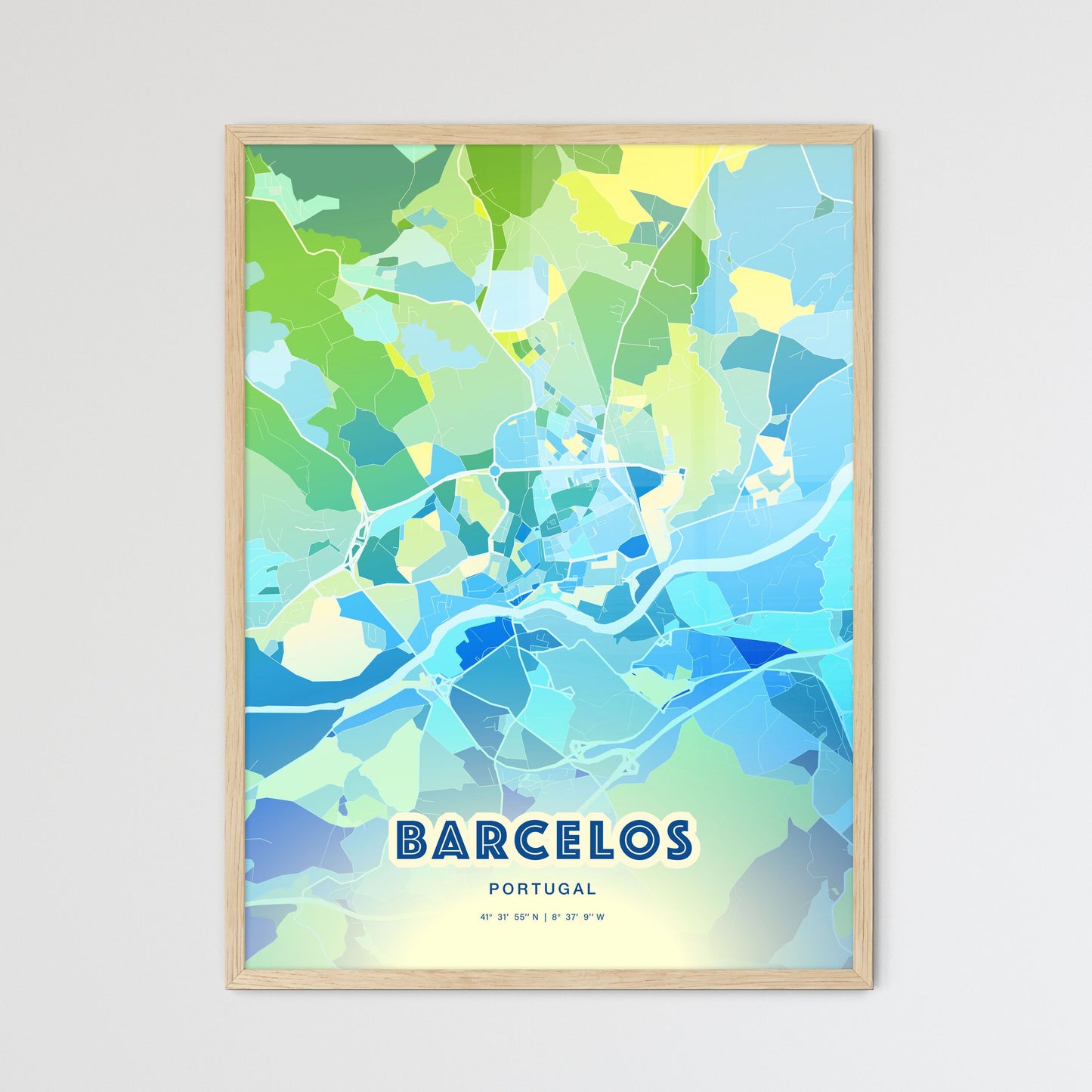 Colorful BARCELOS PORTUGAL Fine Art Map Cool Blue