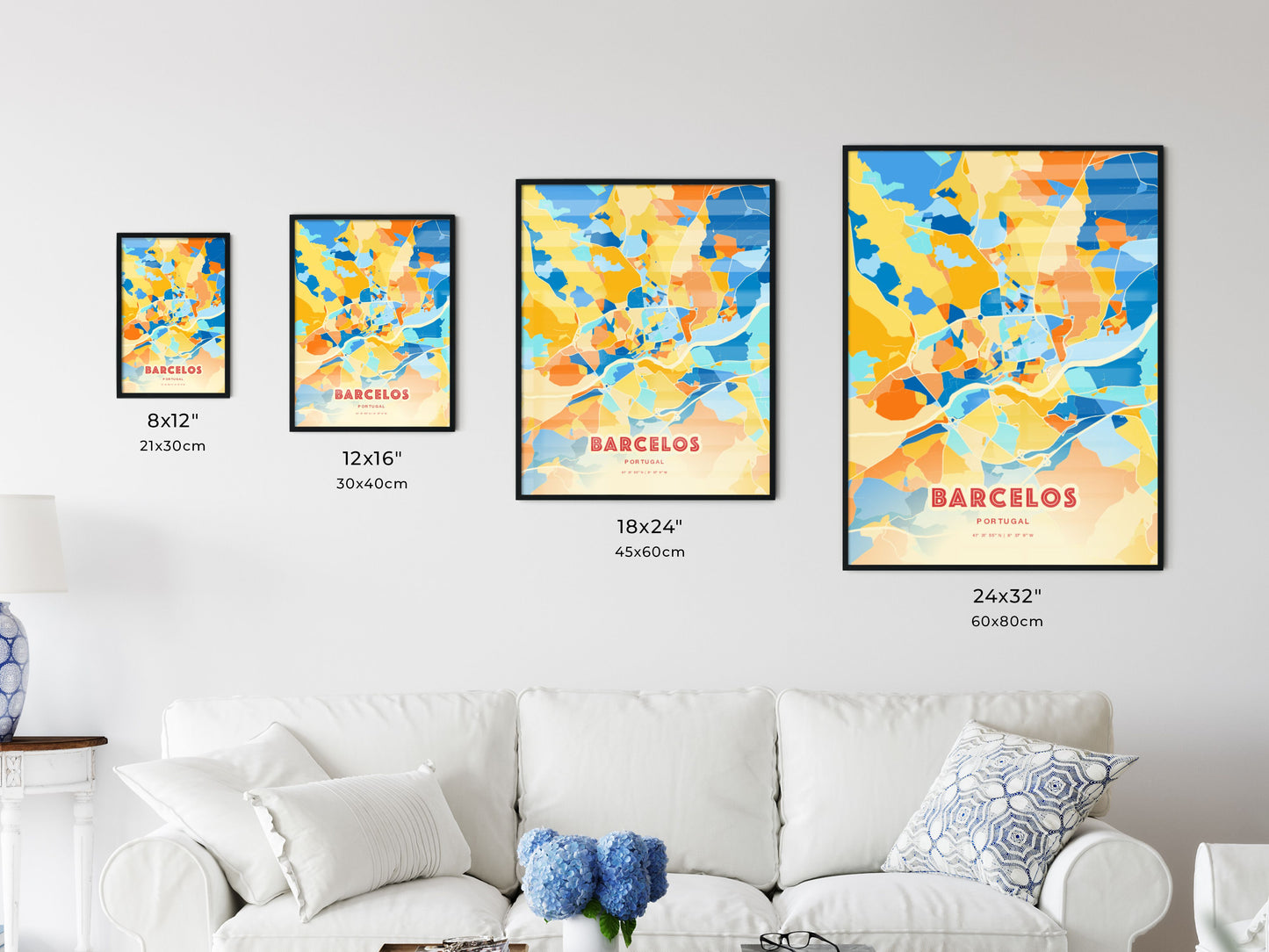 Colorful BARCELOS PORTUGAL Fine Art Map Blue Orange