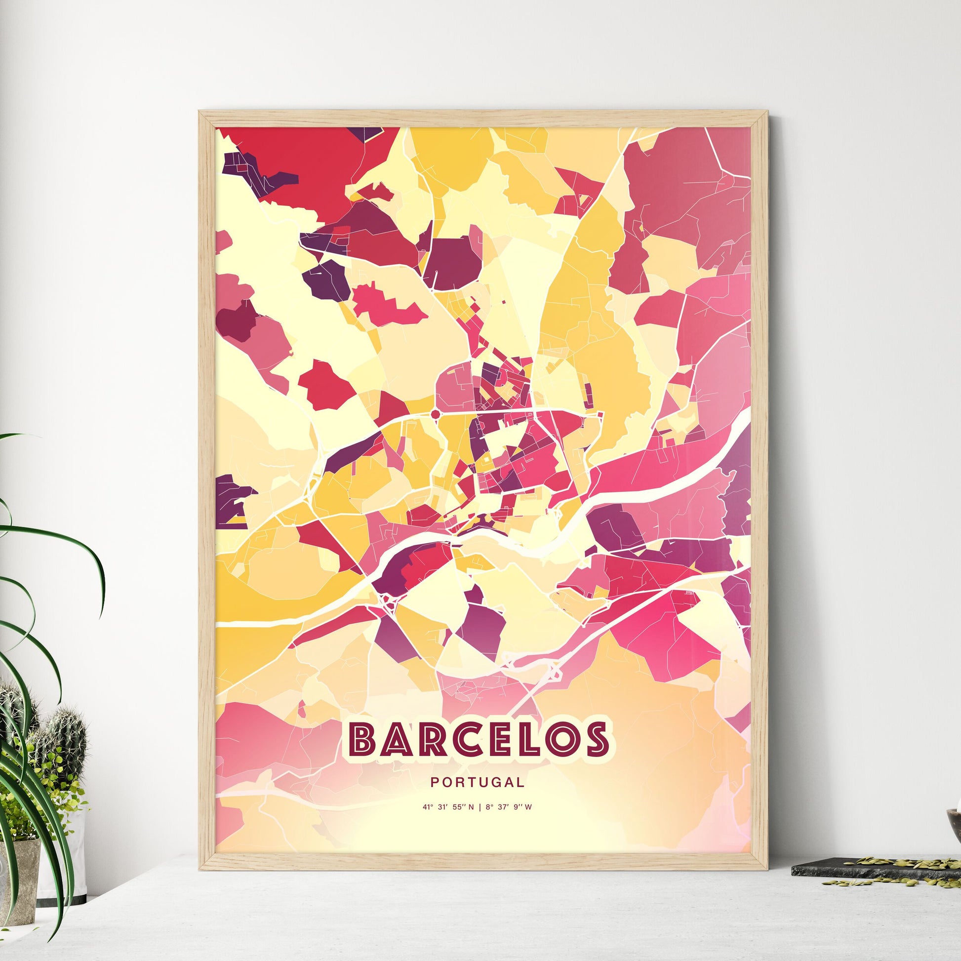 Colorful BARCELOS PORTUGAL Fine Art Map Hot Red