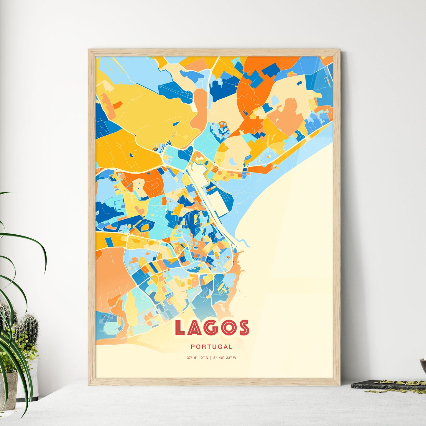 Colorful LAGOS PORTUGAL Fine Art Map Blue Orange