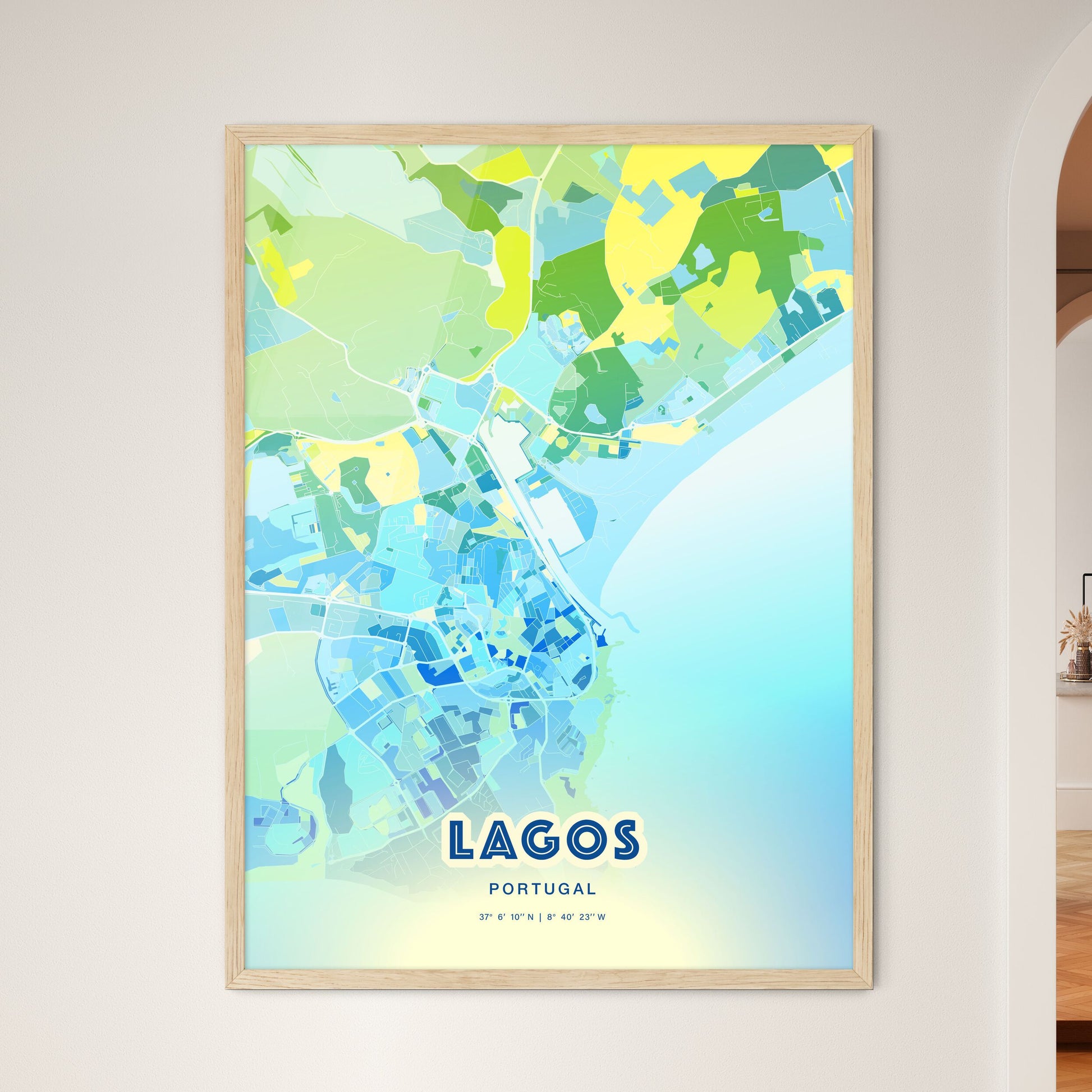 Colorful LAGOS PORTUGAL Fine Art Map Cool Blue