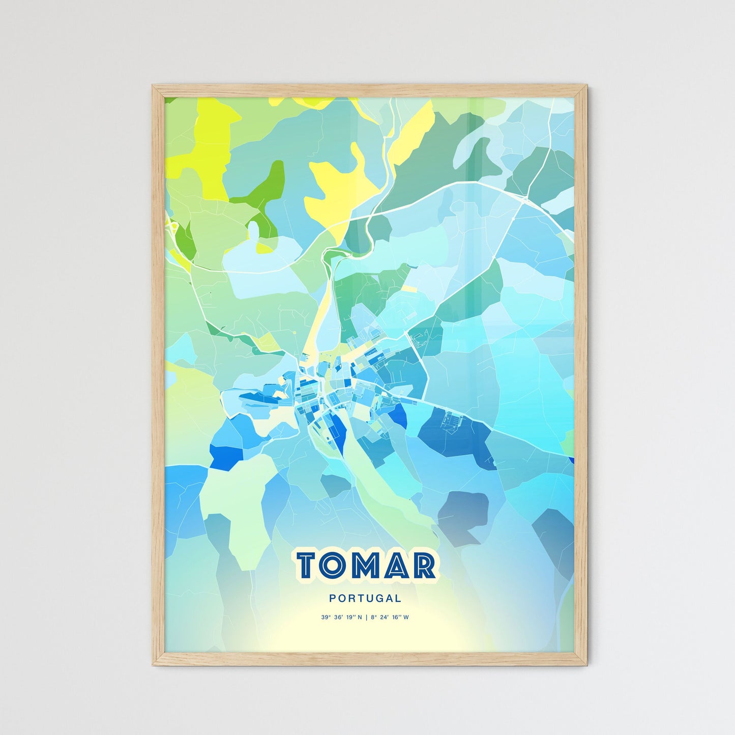 Colorful TOMAR PORTUGAL Fine Art Map Cool Blue