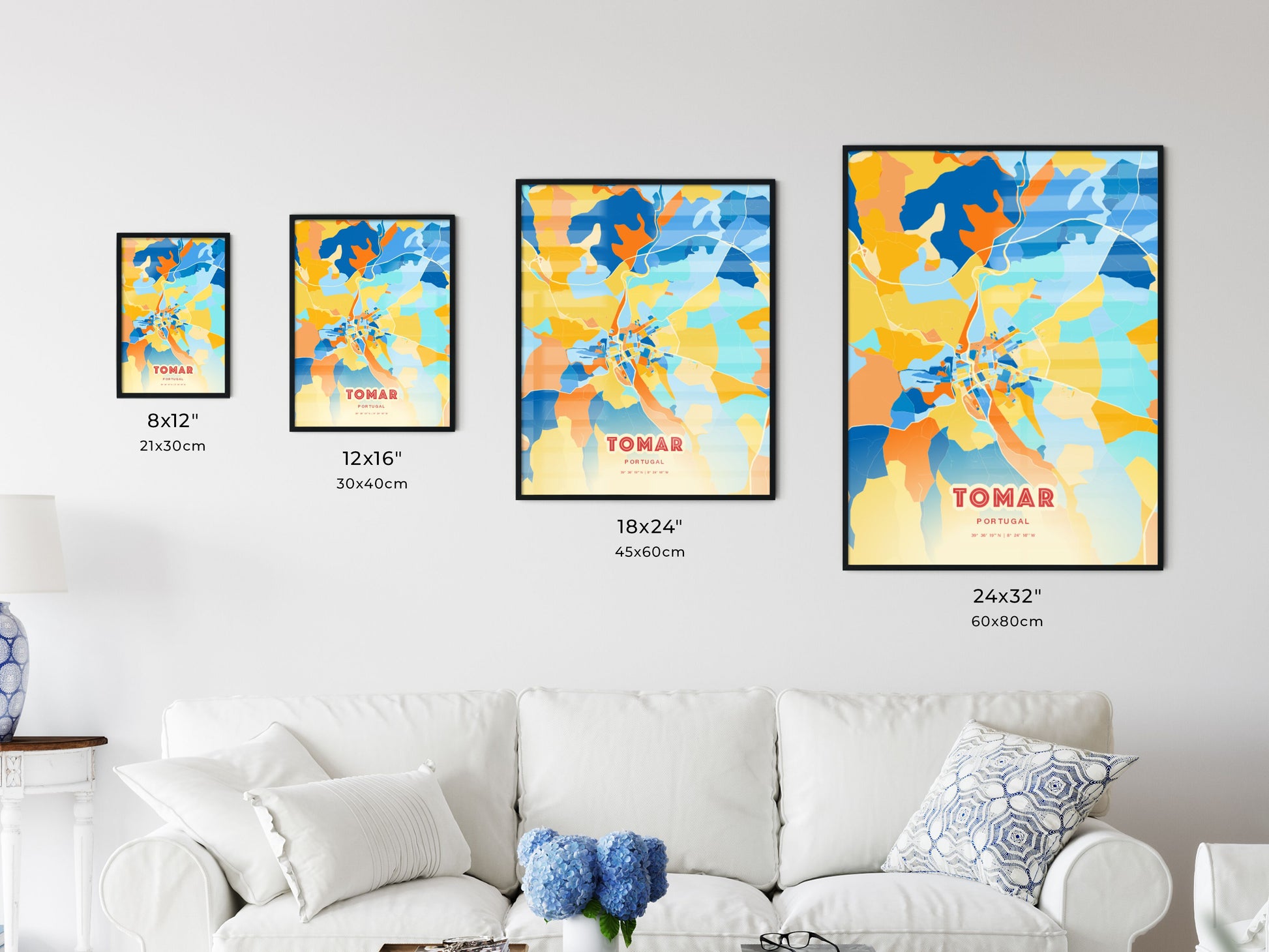 Colorful TOMAR PORTUGAL Fine Art Map Blue Orange