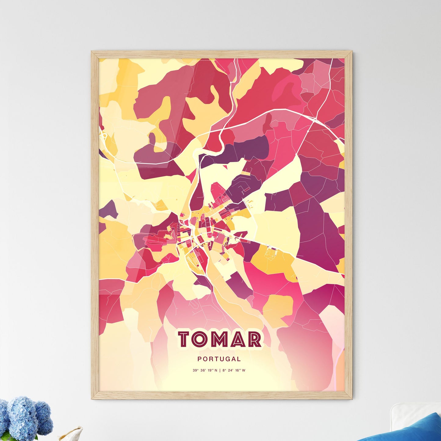 Colorful TOMAR PORTUGAL Fine Art Map Hot Red