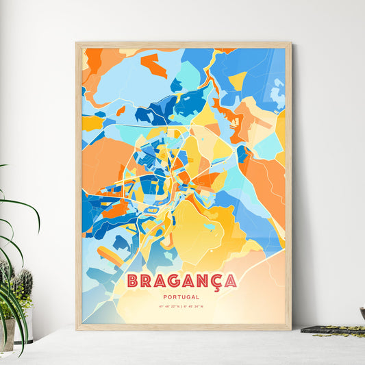 Colorful BRAGANÇA PORTUGAL Fine Art Map Blue Orange