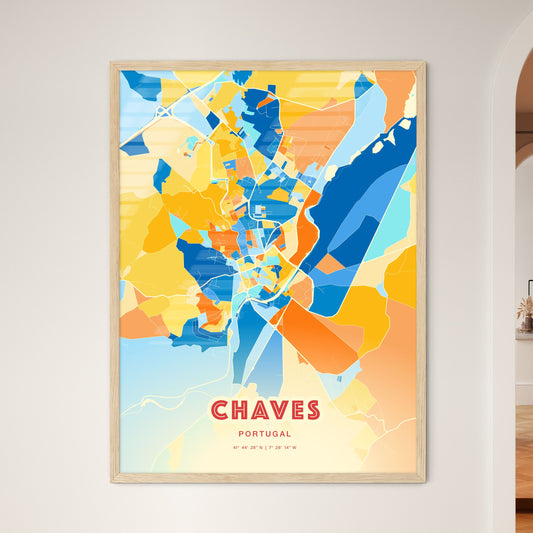 Colorful CHAVES PORTUGAL Fine Art Map Blue Orange