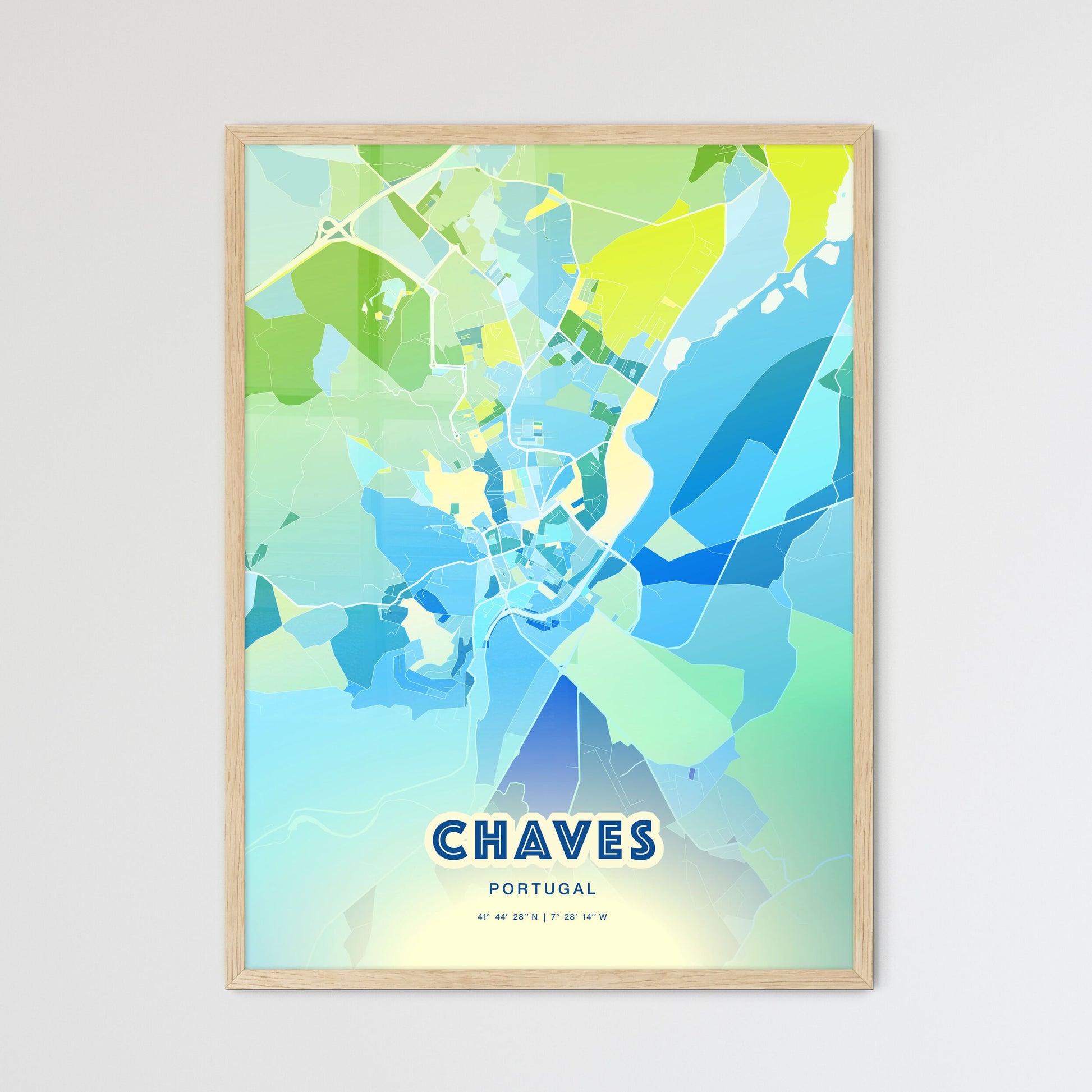 Colorful CHAVES PORTUGAL Fine Art Map Cool Blue