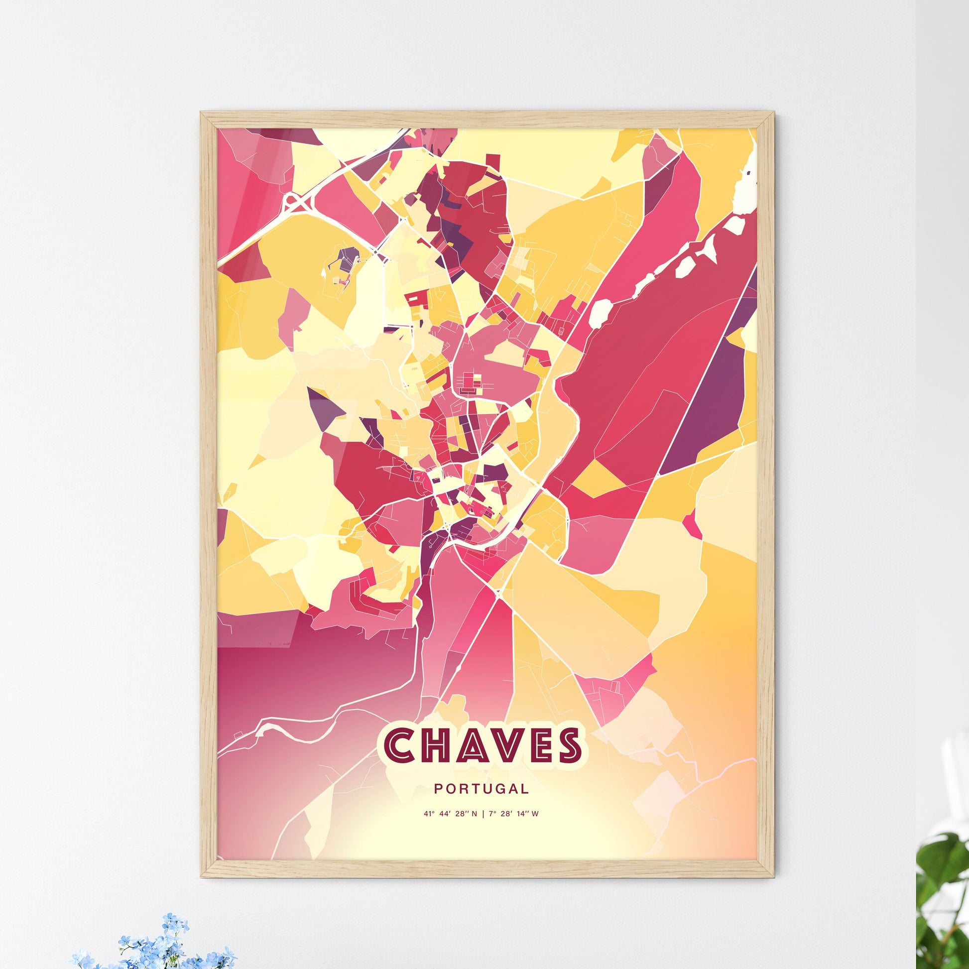 Colorful CHAVES PORTUGAL Fine Art Map Hot Red