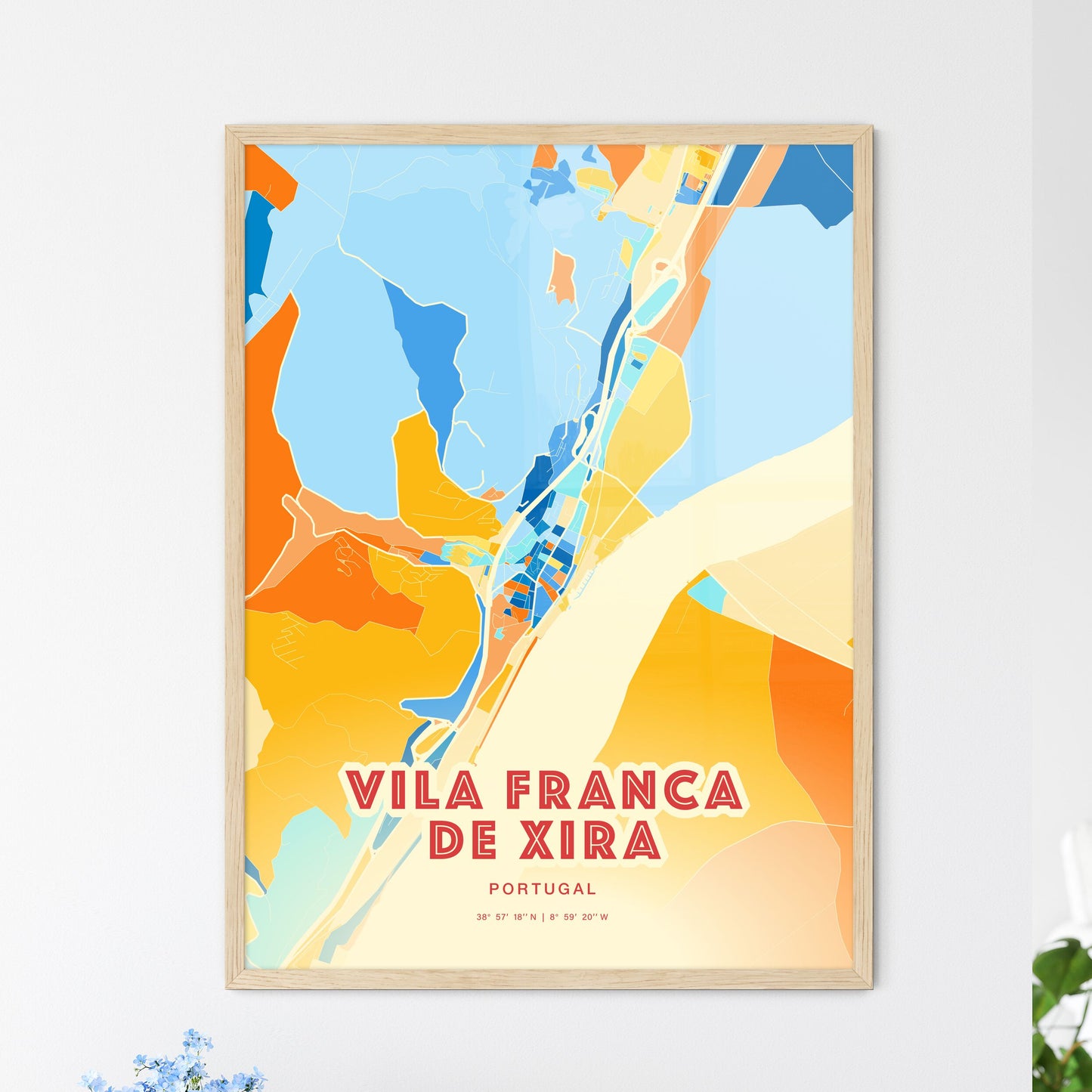 Colorful VILA FRANCA DE XIRA PORTUGAL Fine Art Map Blue Orange