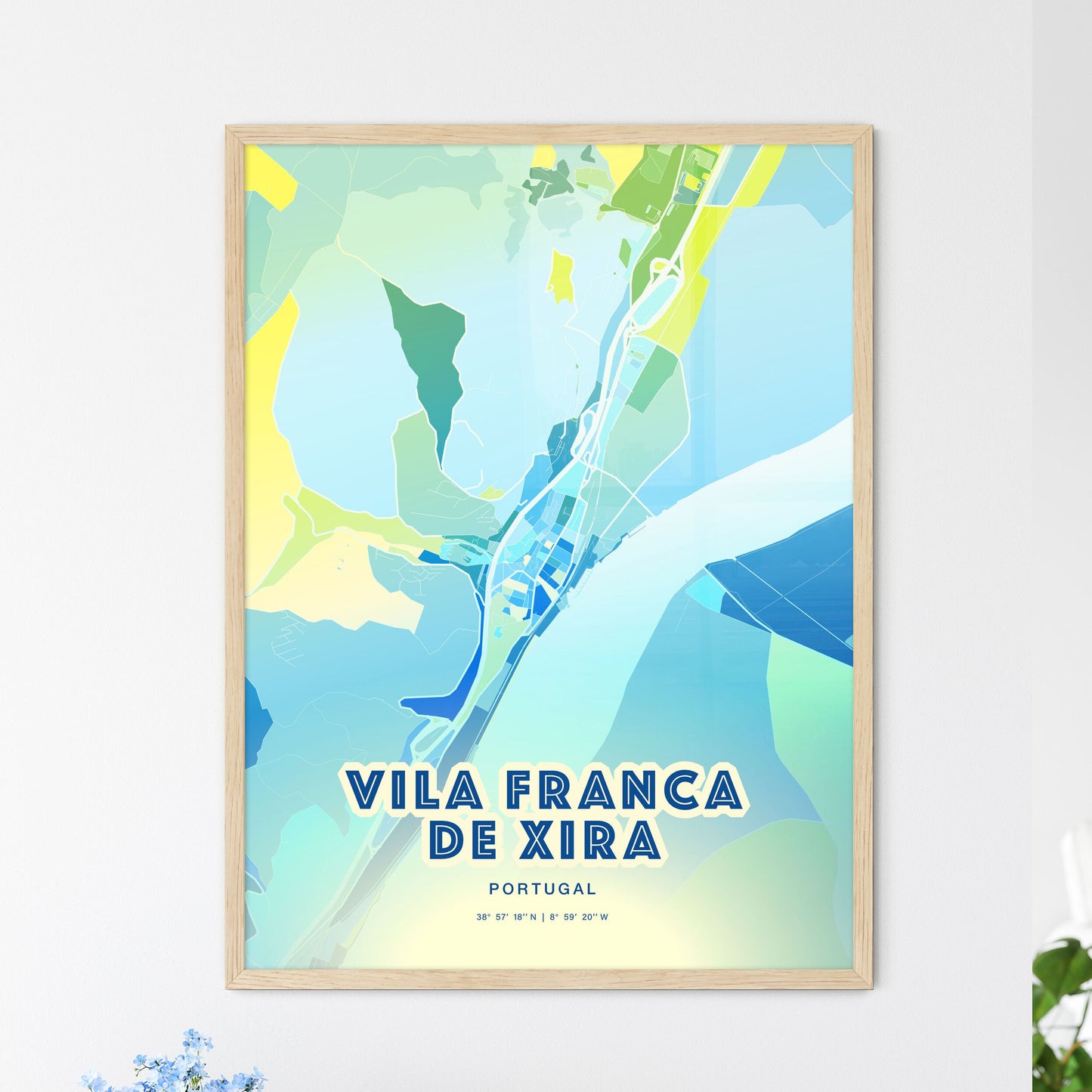 Colorful VILA FRANCA DE XIRA PORTUGAL Fine Art Map Cool Blue