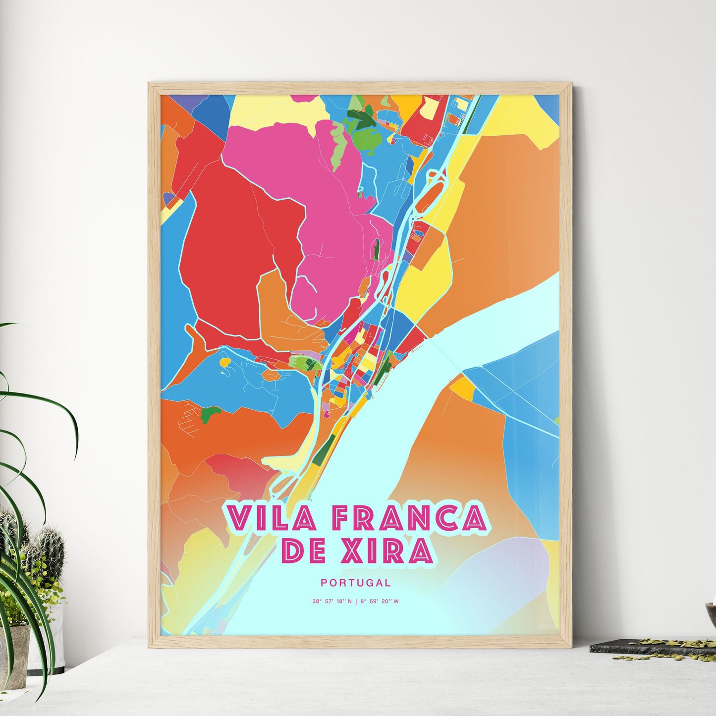 Colorful VILA FRANCA DE XIRA PORTUGAL Fine Art Map Crazy Colors
