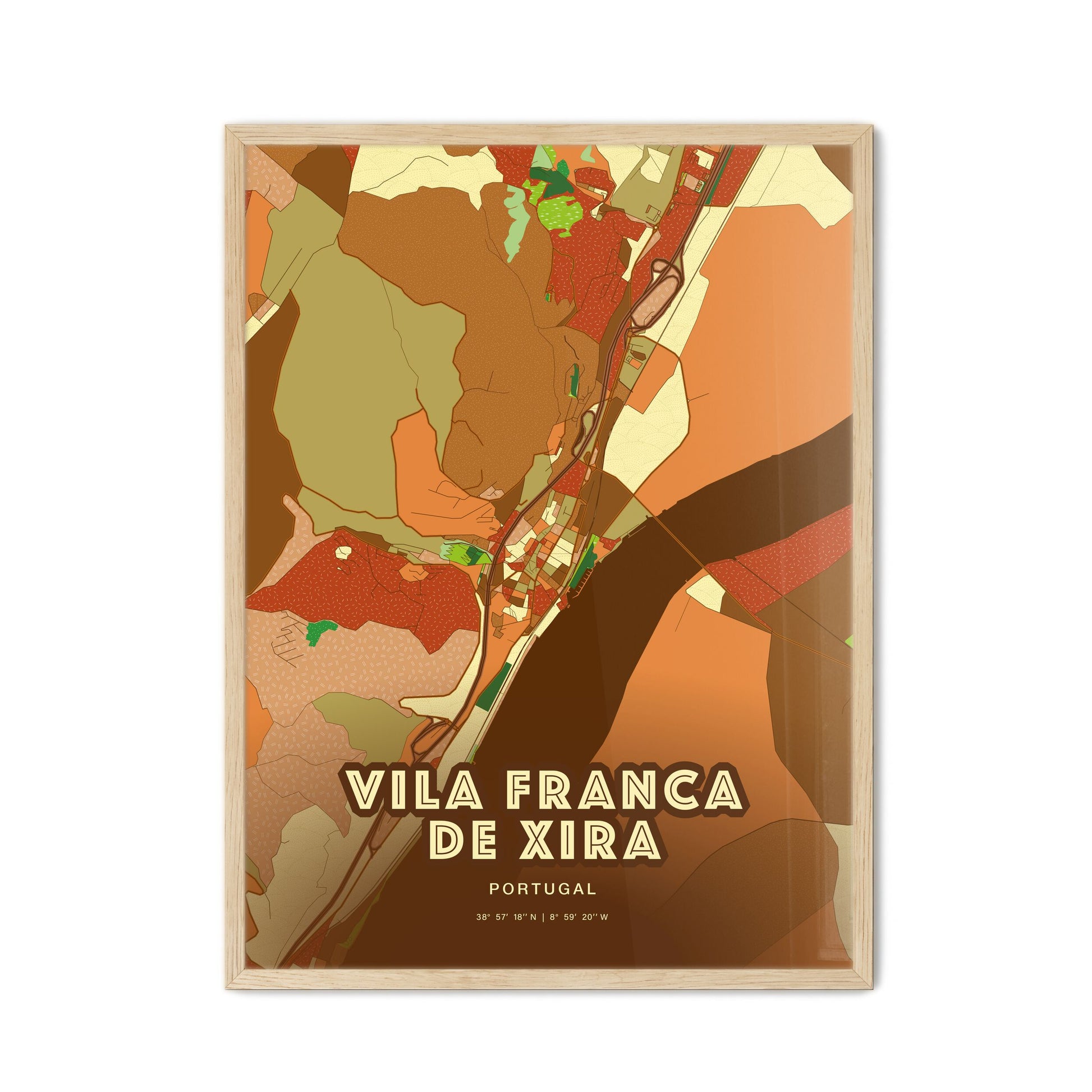 Colorful VILA FRANCA DE XIRA PORTUGAL Fine Art Map Farmhouse