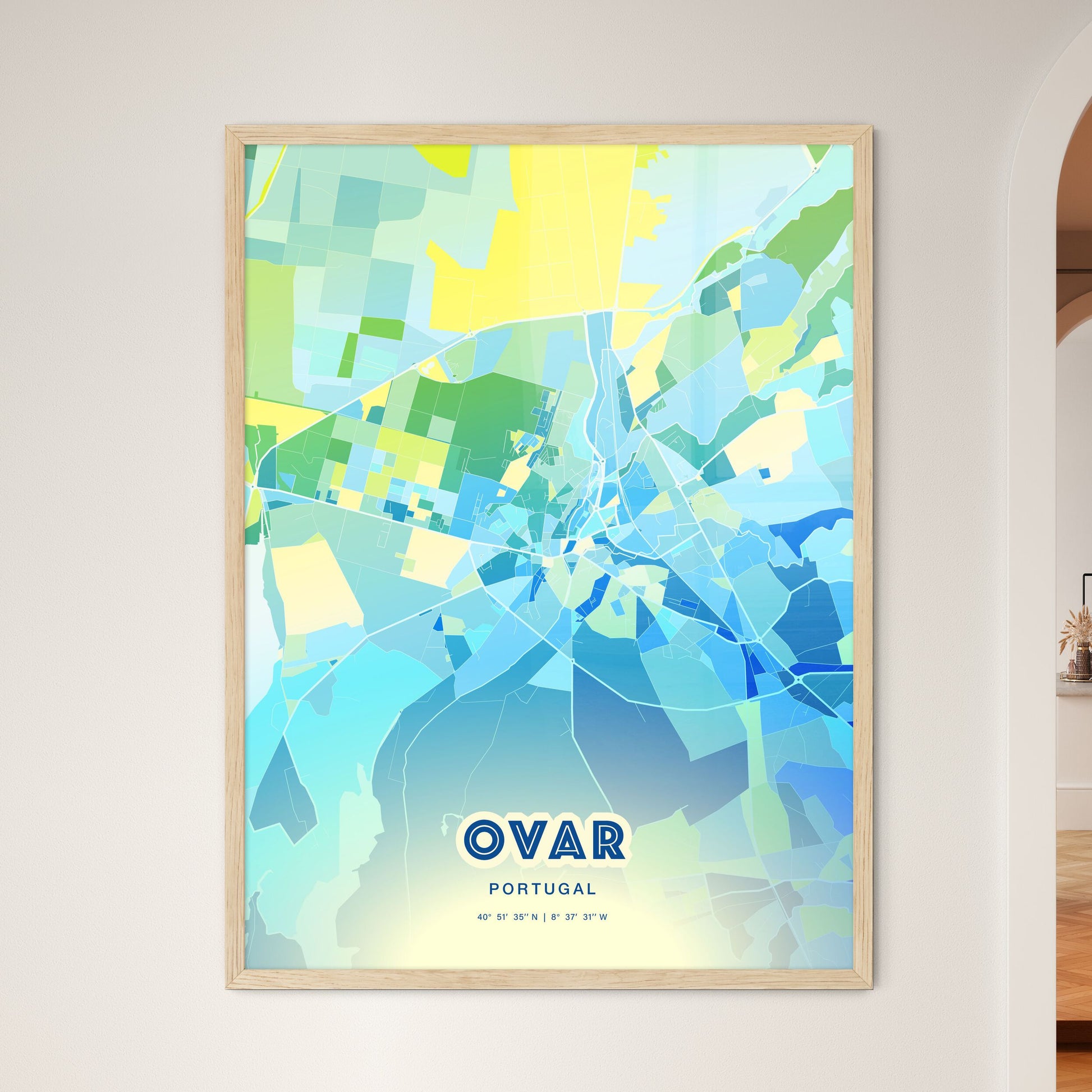 Colorful OVAR PORTUGAL Fine Art Map Cool Blue