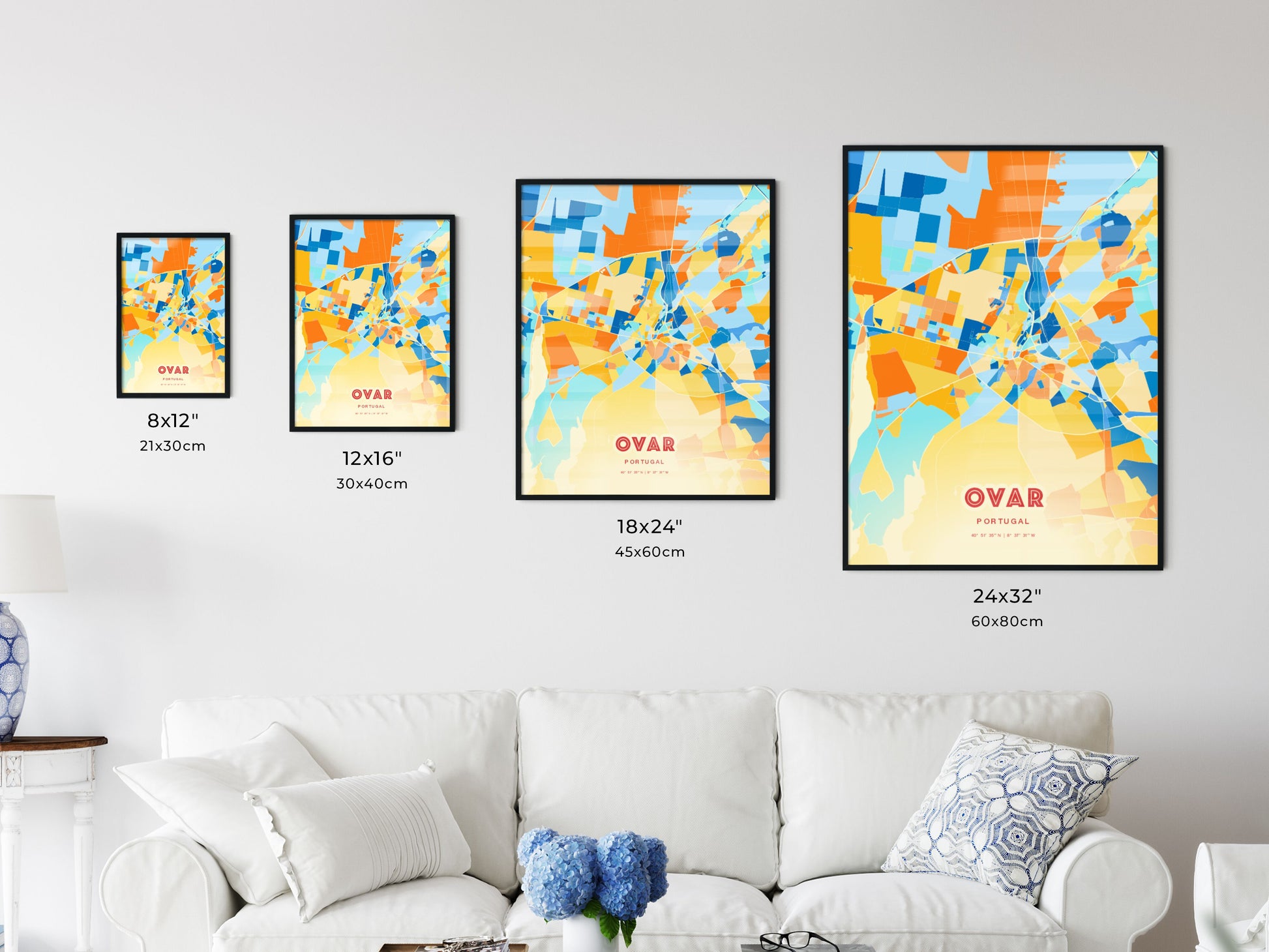 Colorful OVAR PORTUGAL Fine Art Map Blue Orange