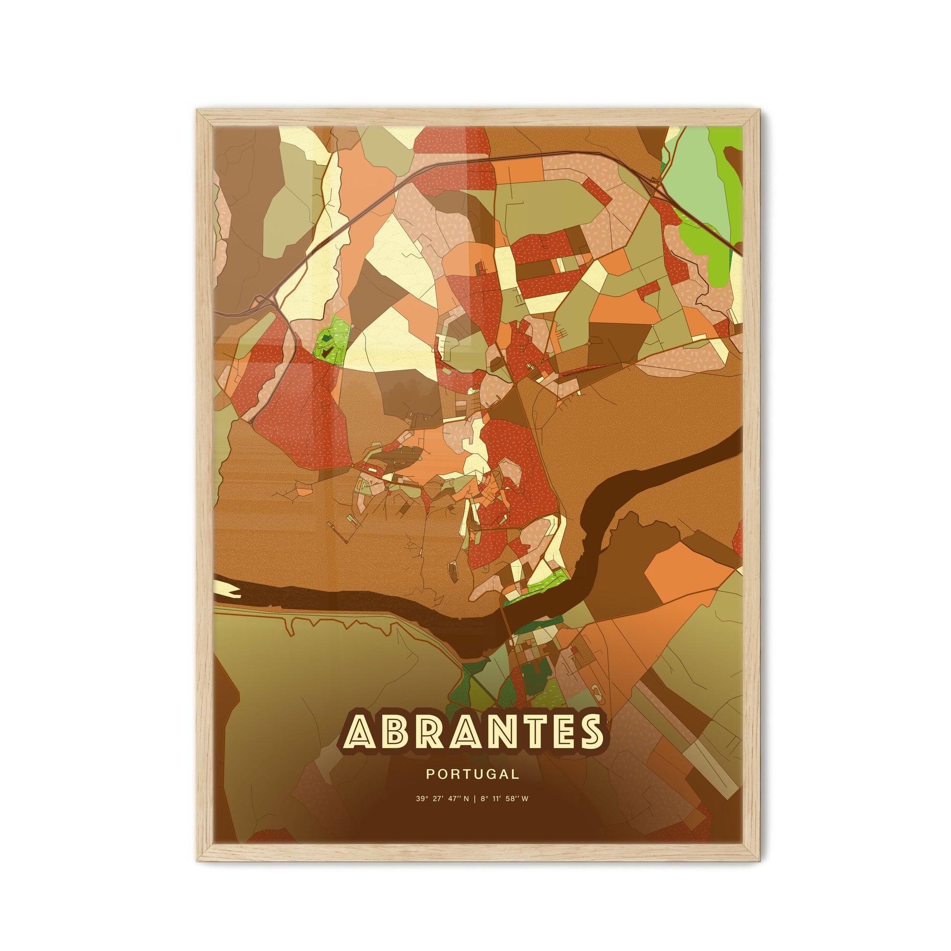 Colorful ABRANTES PORTUGAL Fine Art Map Farmhouse