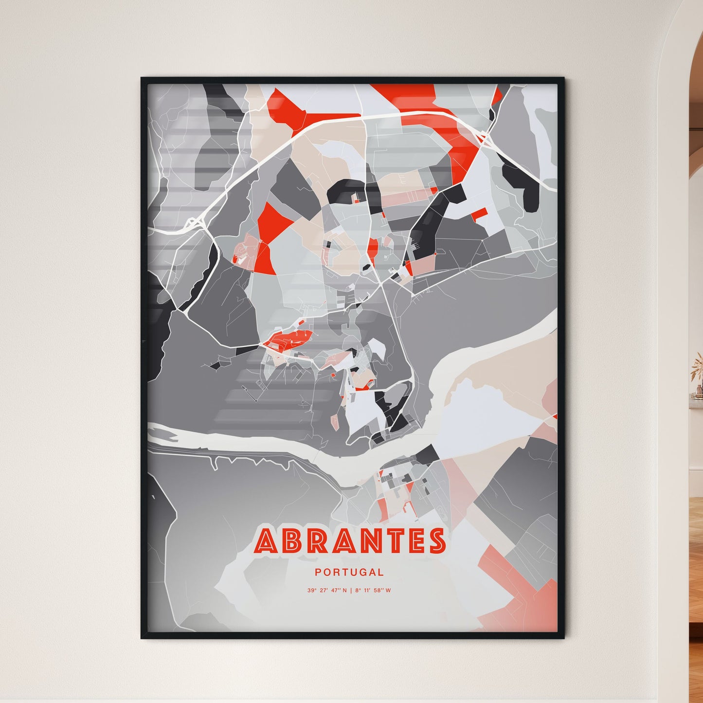 Colorful ABRANTES PORTUGAL Fine Art Map Modern