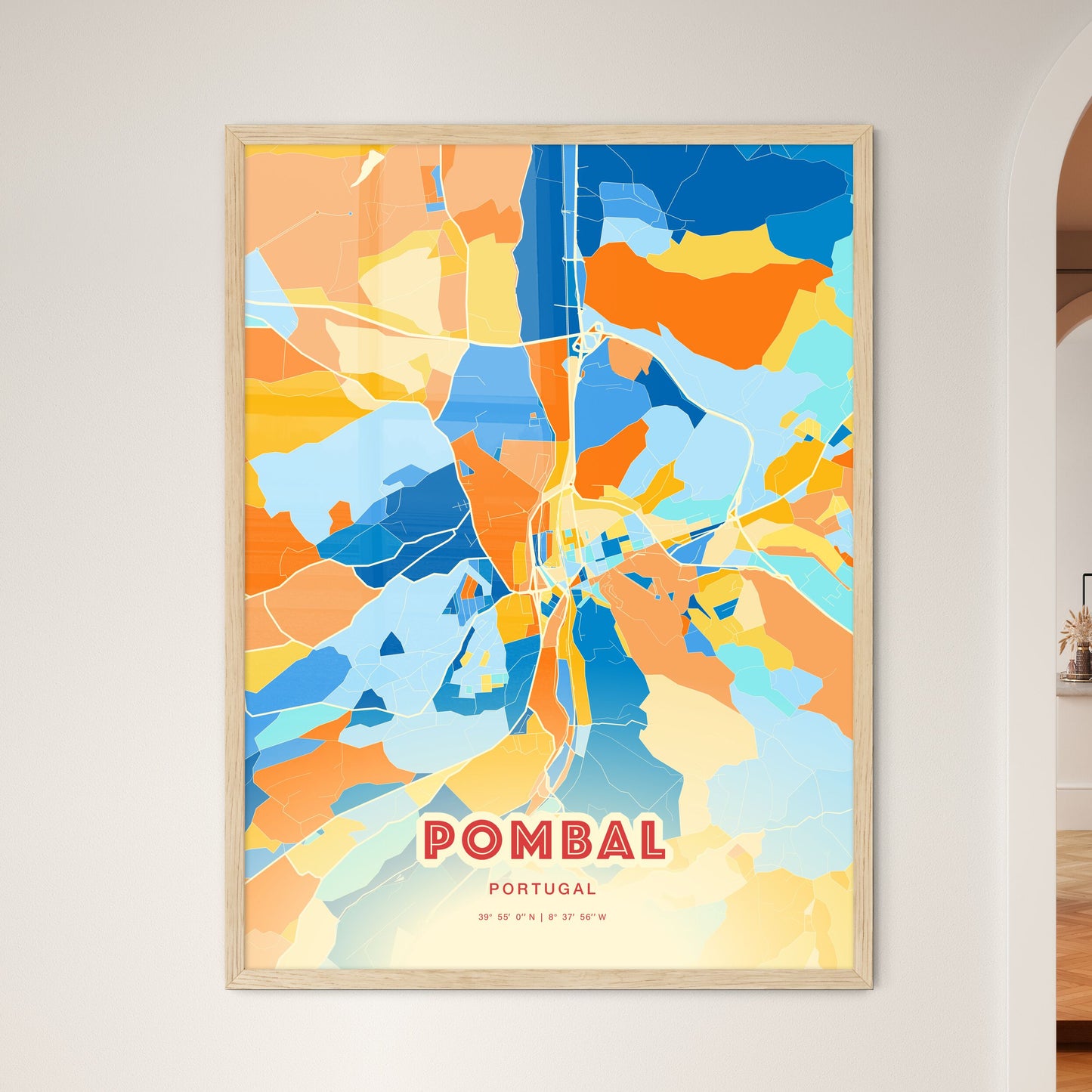 Colorful POMBAL PORTUGAL Fine Art Map Blue Orange