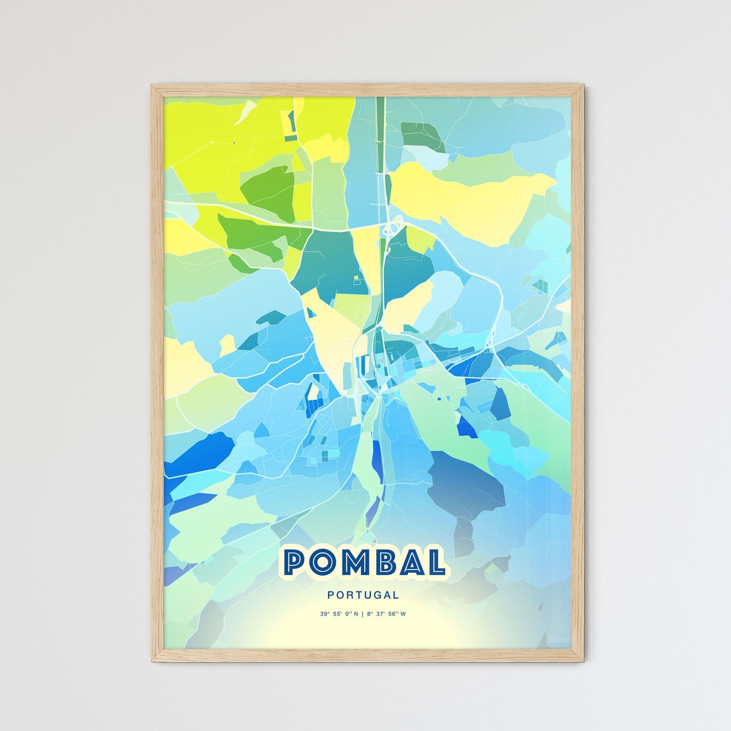 Colorful POMBAL PORTUGAL Fine Art Map Cool Blue