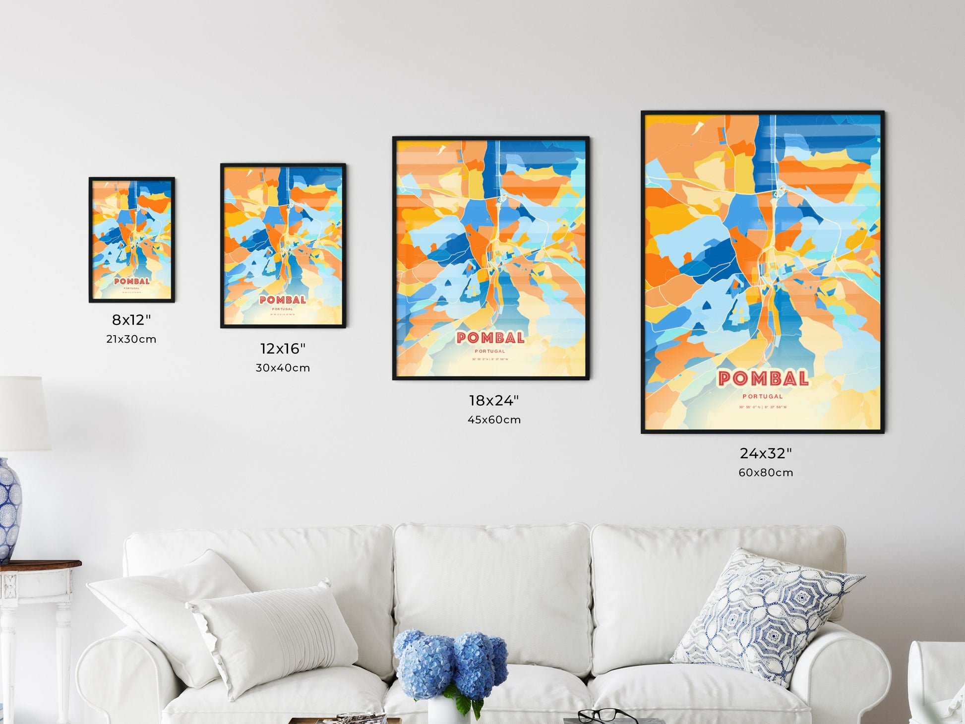 Colorful POMBAL PORTUGAL Fine Art Map Blue Orange