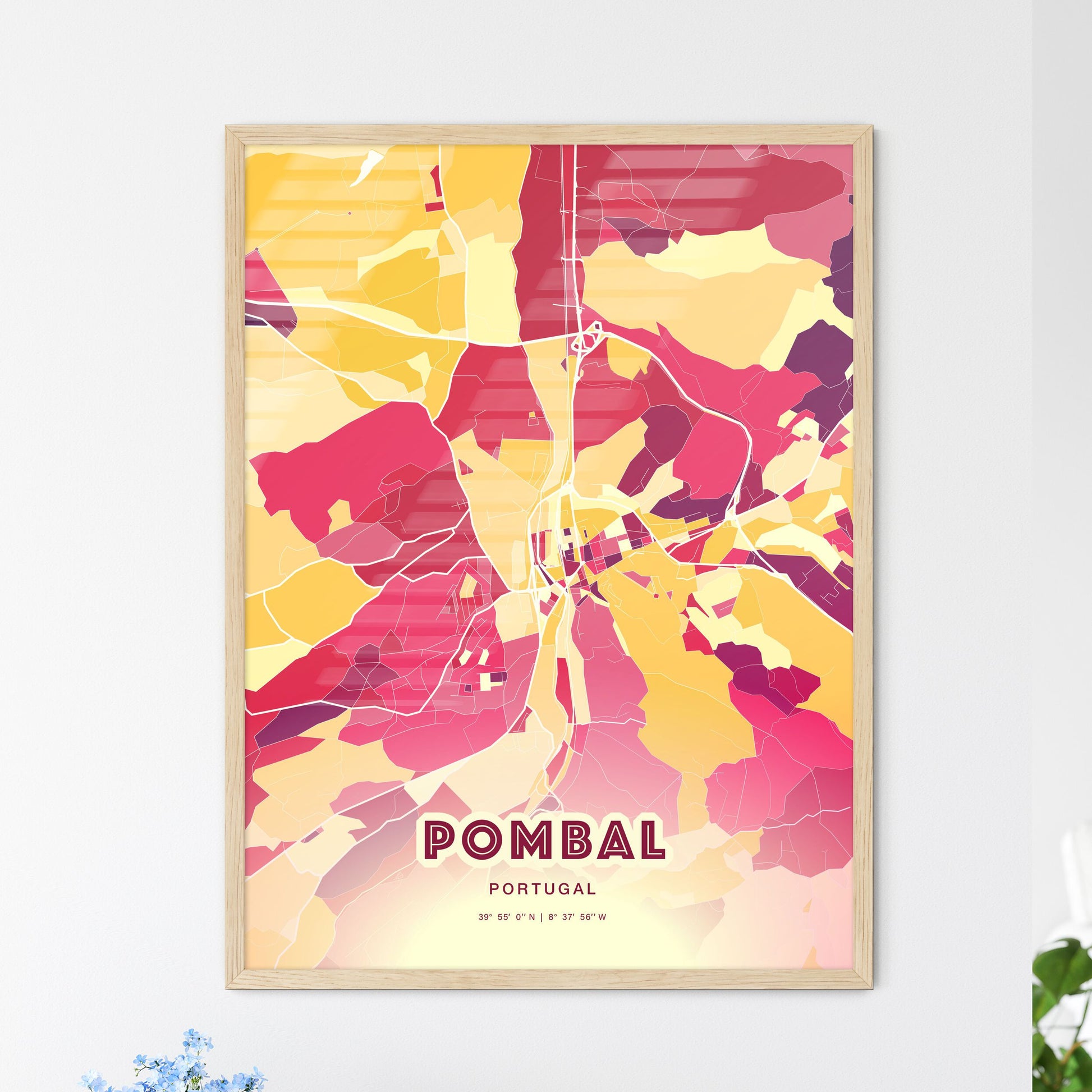 Colorful POMBAL PORTUGAL Fine Art Map Hot Red