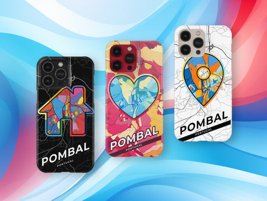 Pombal Portugal slim phone case with colorful icon. Birthday, wedding or housewarming gift. Couple match cases.