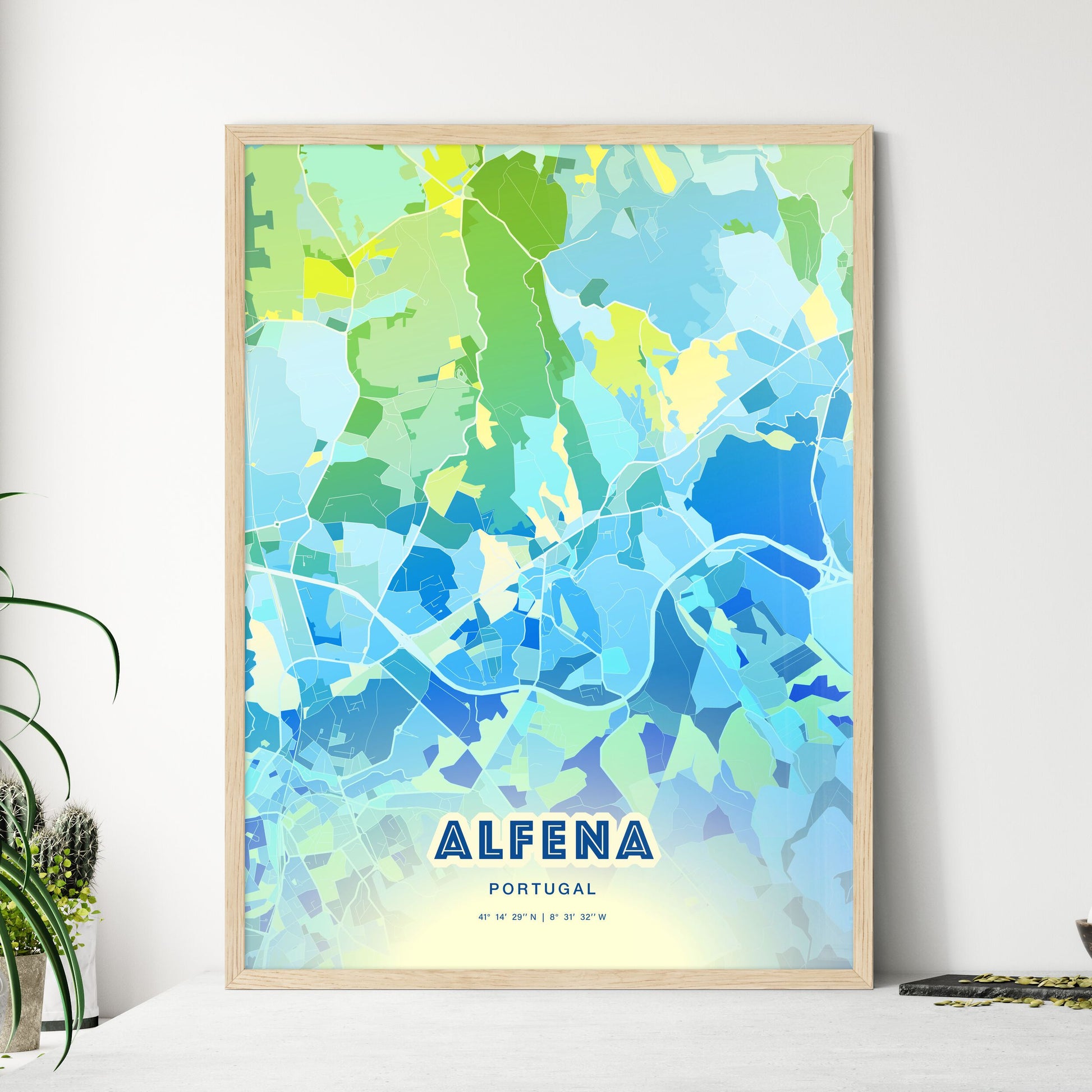 Colorful ALFENA PORTUGAL Fine Art Map Cool Blue