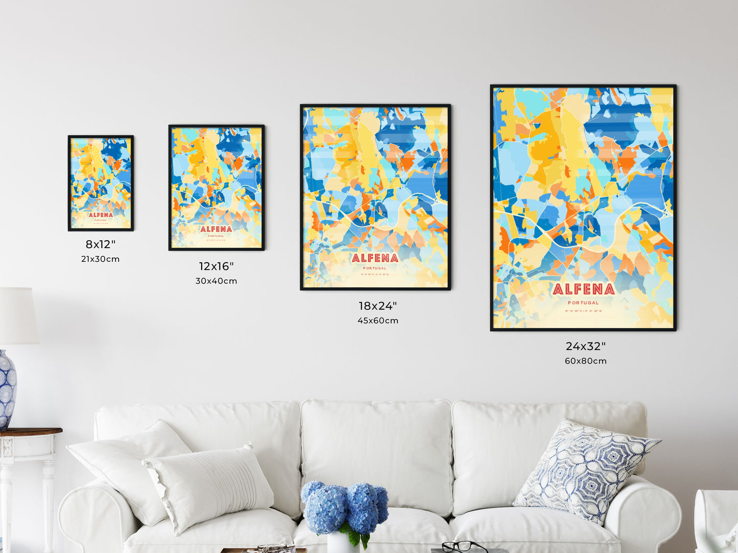 Colorful ALFENA PORTUGAL Fine Art Map Blue Orange