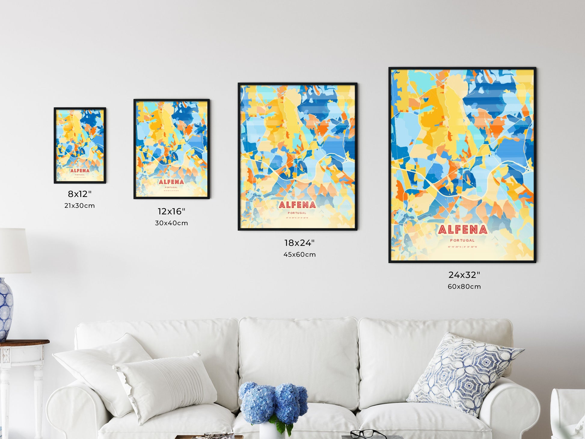 Colorful ALFENA PORTUGAL Fine Art Map Blue Orange