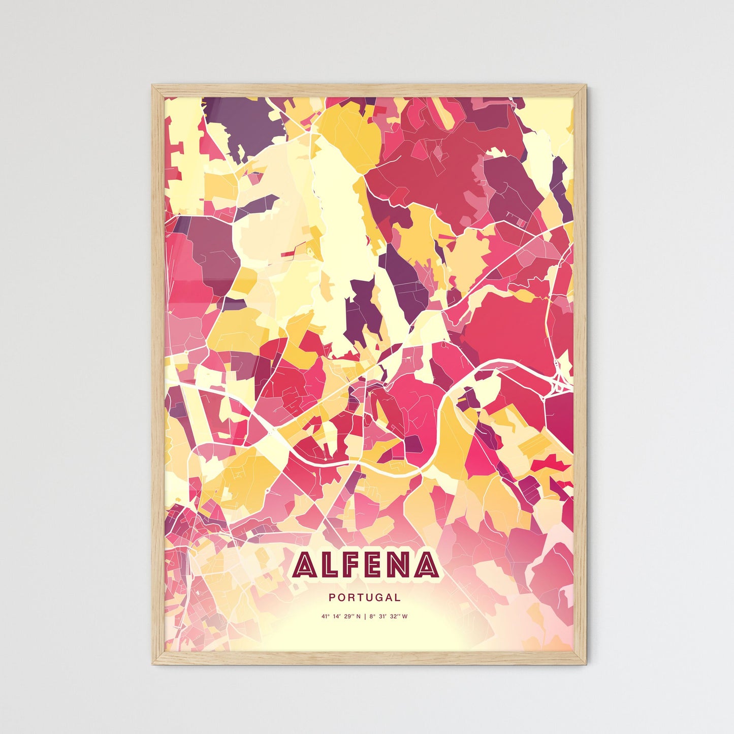 Colorful ALFENA PORTUGAL Fine Art Map Hot Red