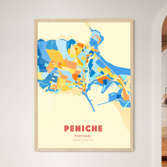 Colorful PENICHE PORTUGAL Fine Art Map Blue Orange