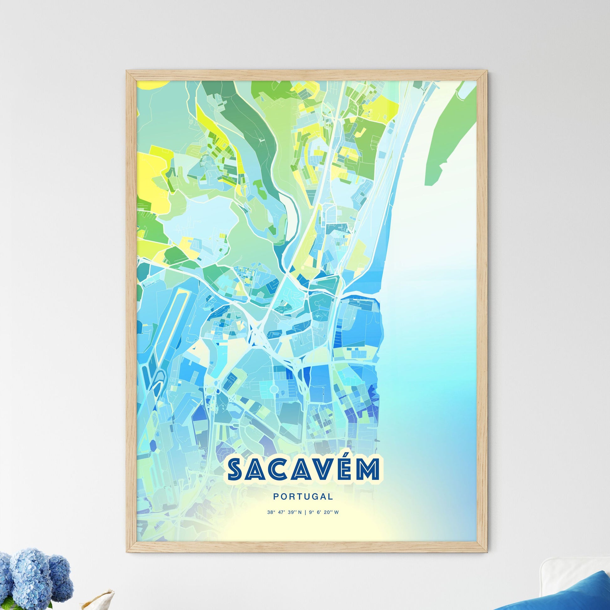 Colorful SACAVÉM PORTUGAL Fine Art Map Cool Blue