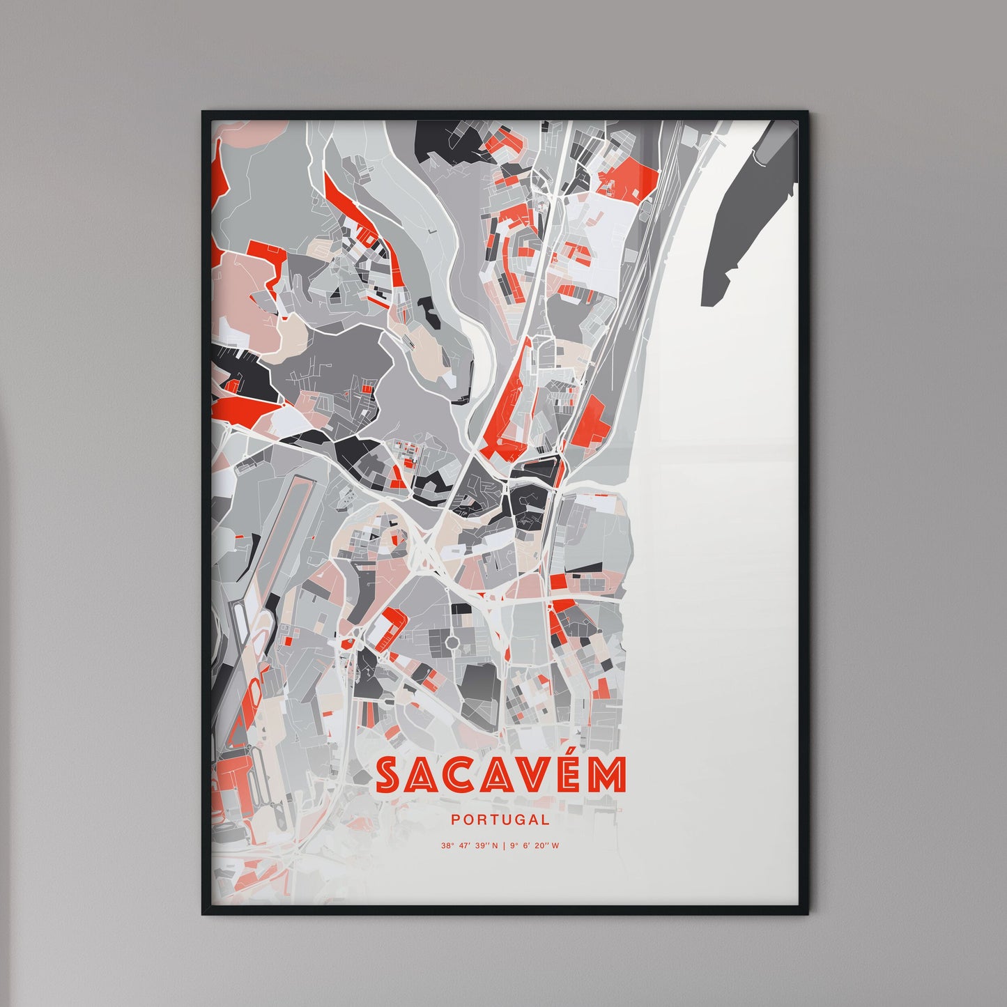 Colorful SACAVÉM PORTUGAL Fine Art Map Modern