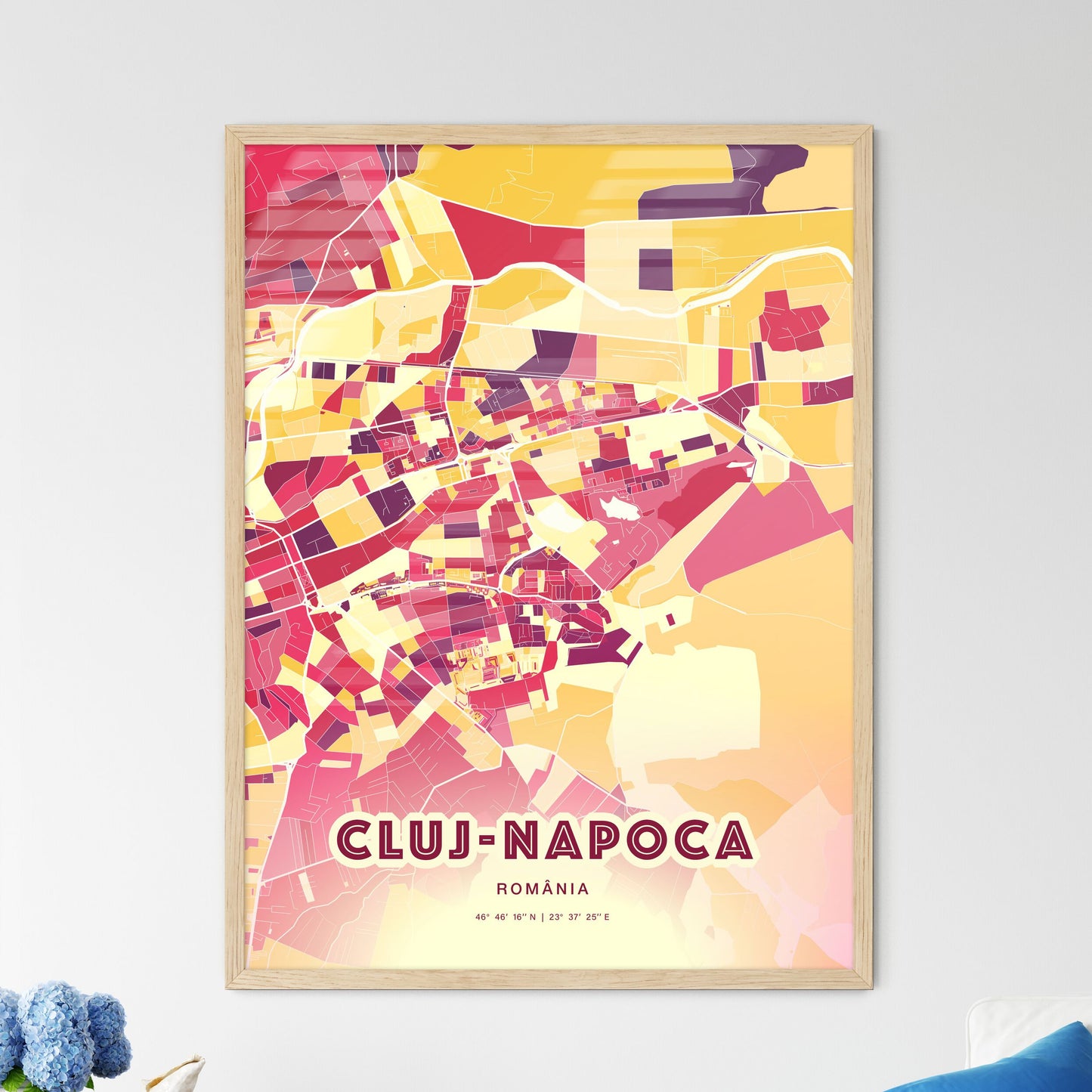 Colorful CLUJ-NAPOCA ROMANIA Fine Art Map Hot Red