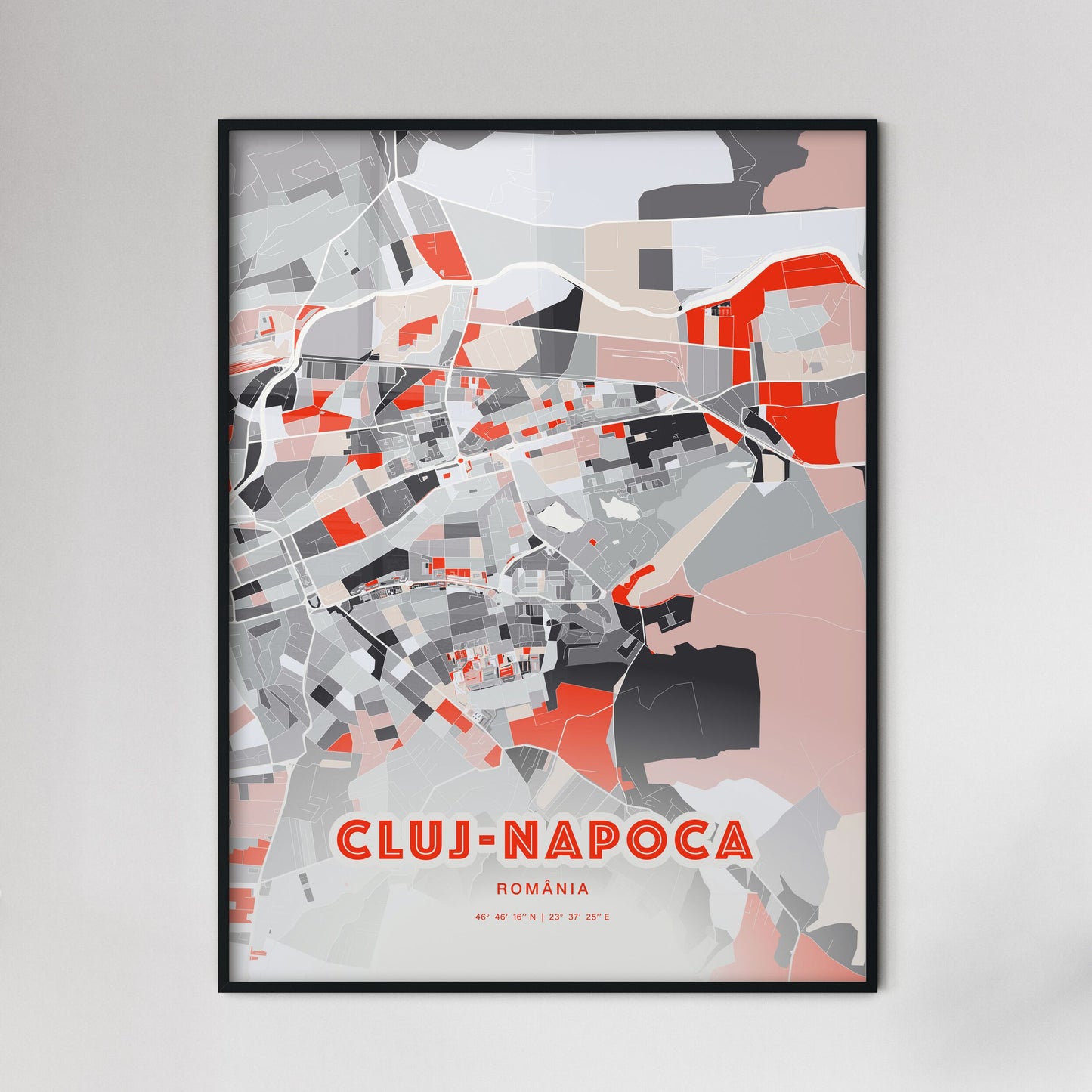 Colorful CLUJ-NAPOCA ROMANIA Fine Art Map Modern