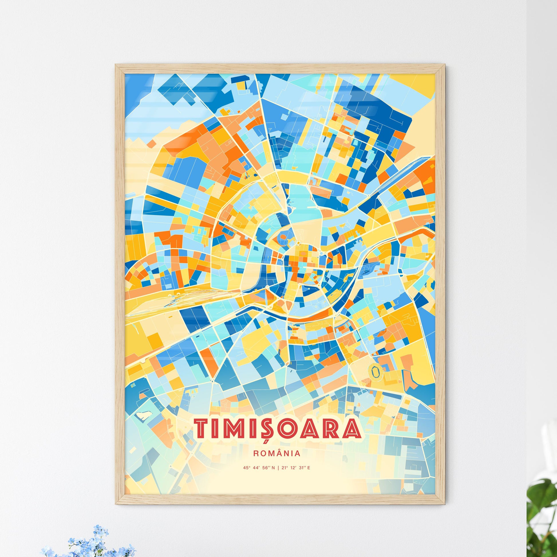 Colorful Timișoara Romania Fine Art Map Blue Orange