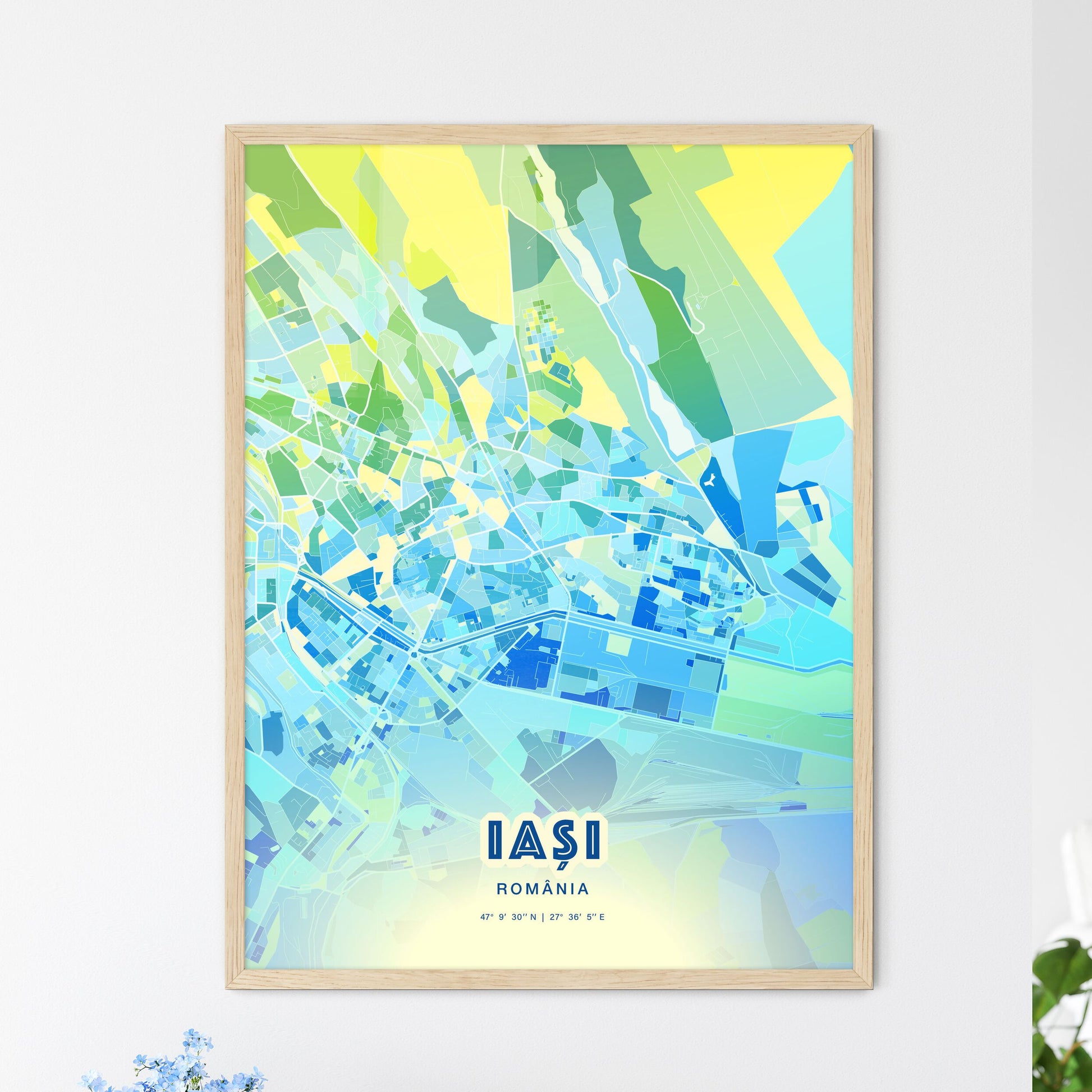 Colorful IAȘI ROMANIA Fine Art Map Cool Blue