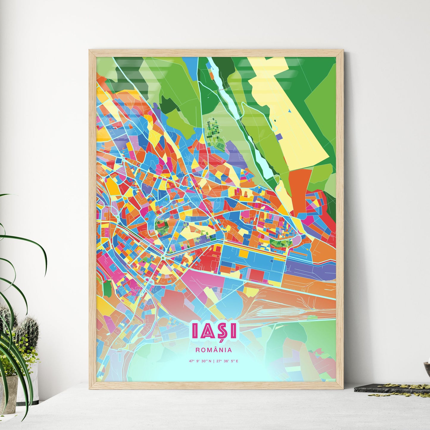Colorful IAȘI ROMANIA Fine Art Map Crazy Colors
