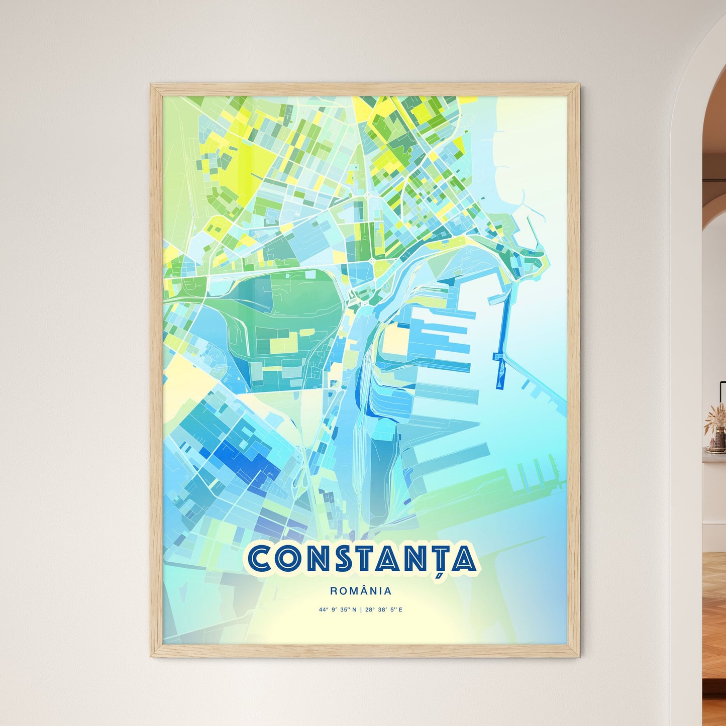 Colorful CONSTANȚA ROMANIA Fine Art Map Cool Blue