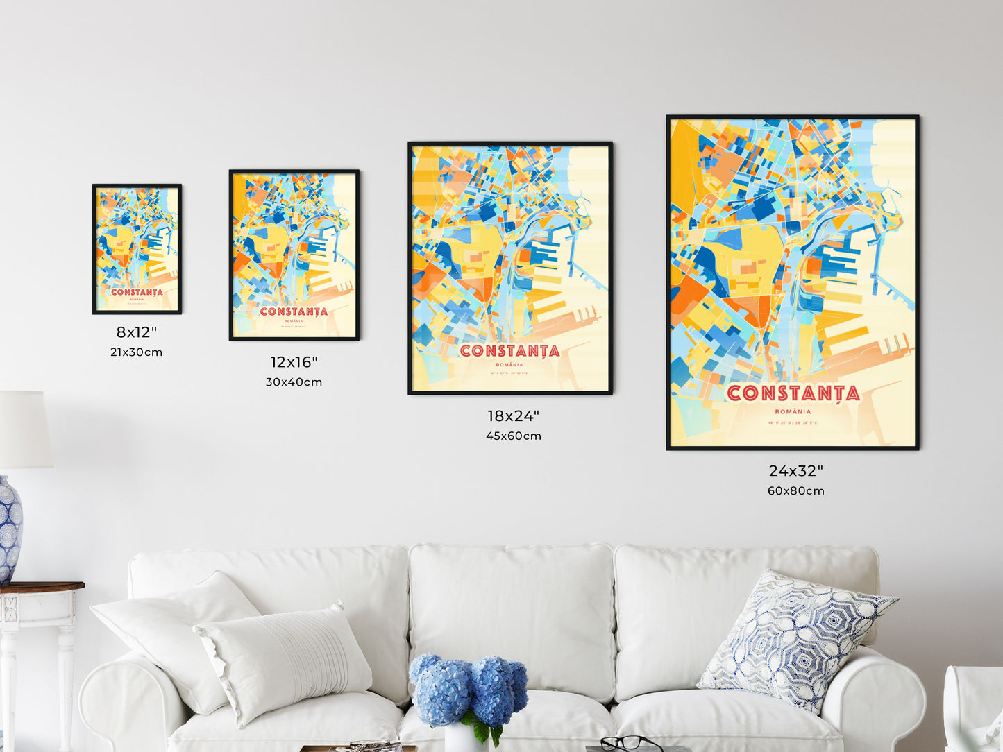 Colorful CONSTANȚA ROMANIA Fine Art Map Blue Orange