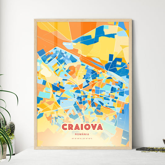 Colorful CRAIOVA ROMANIA Fine Art Map Blue Orange