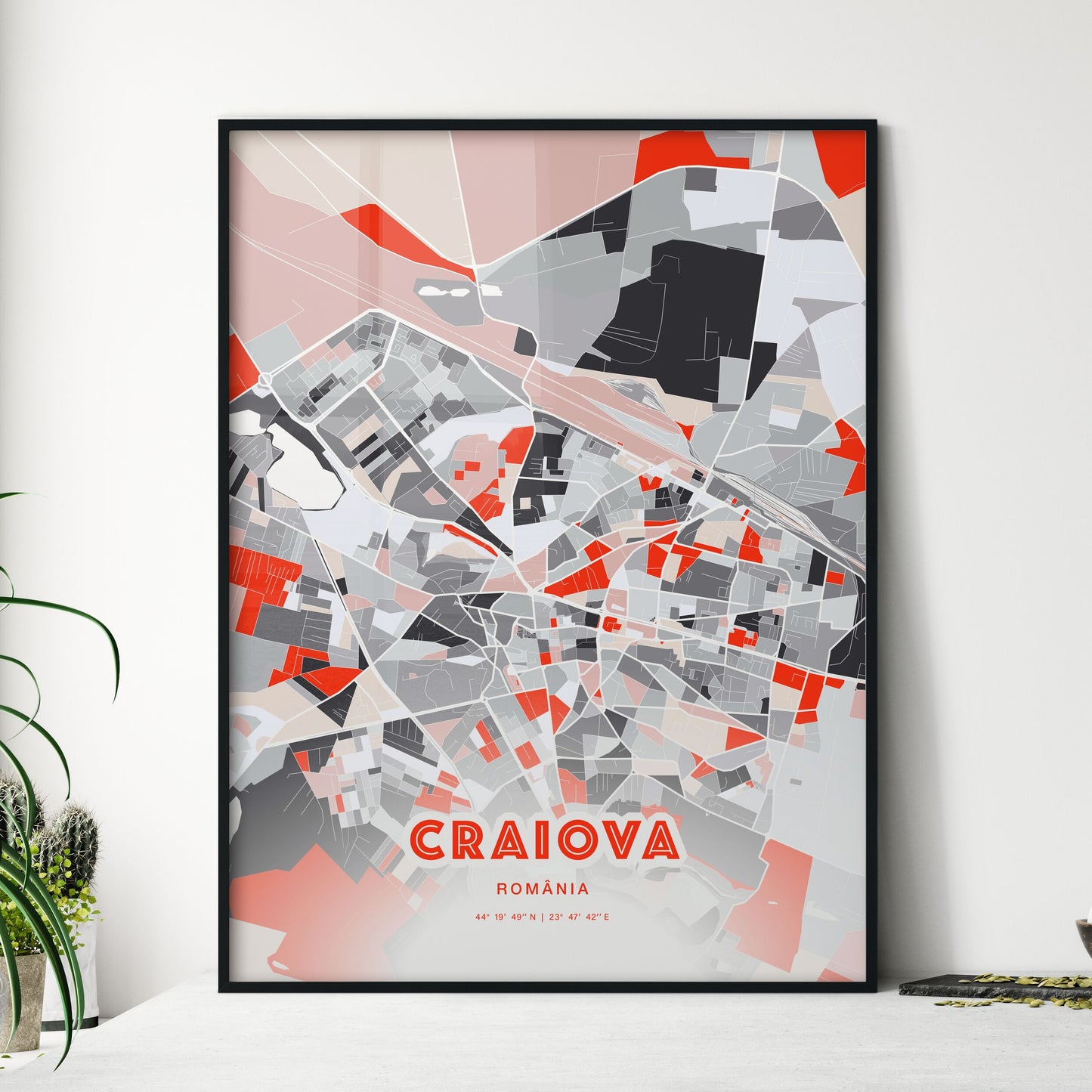 Colorful CRAIOVA ROMANIA Fine Art Map Modern