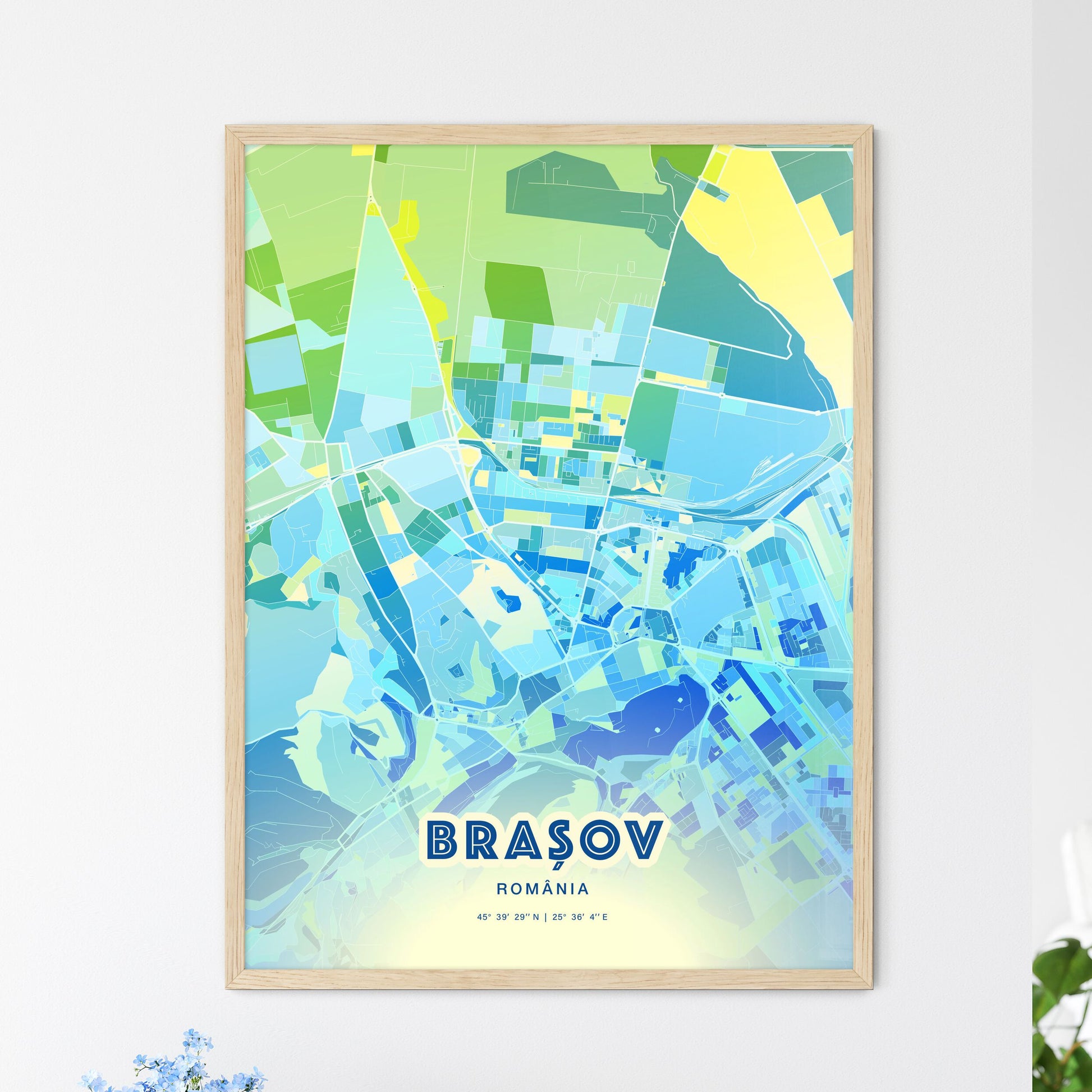 Colorful BRAȘOV ROMANIA Fine Art Map Cool Blue