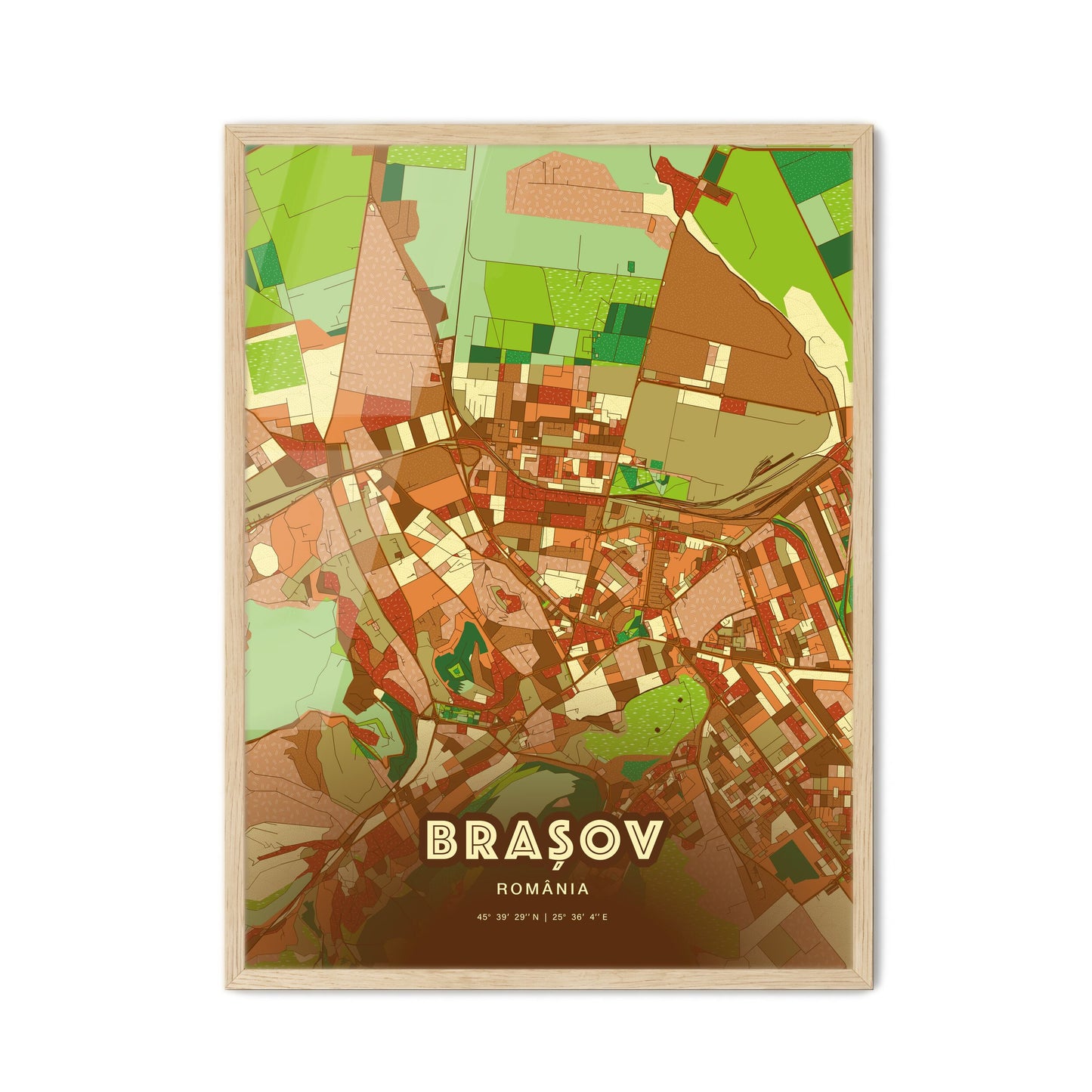 Colorful BRAȘOV ROMANIA Fine Art Map Farmhouse