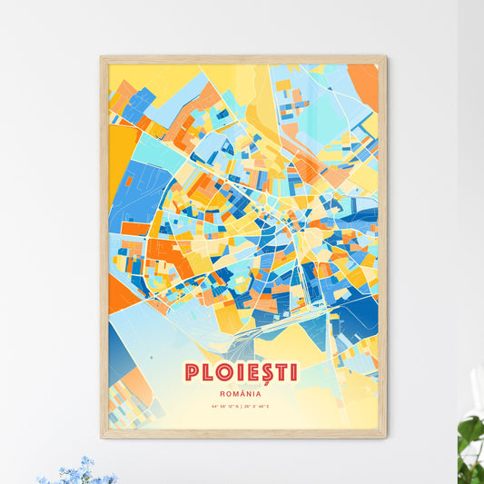 Colorful PLOIEȘTI ROMANIA Fine Art Map Blue Orange