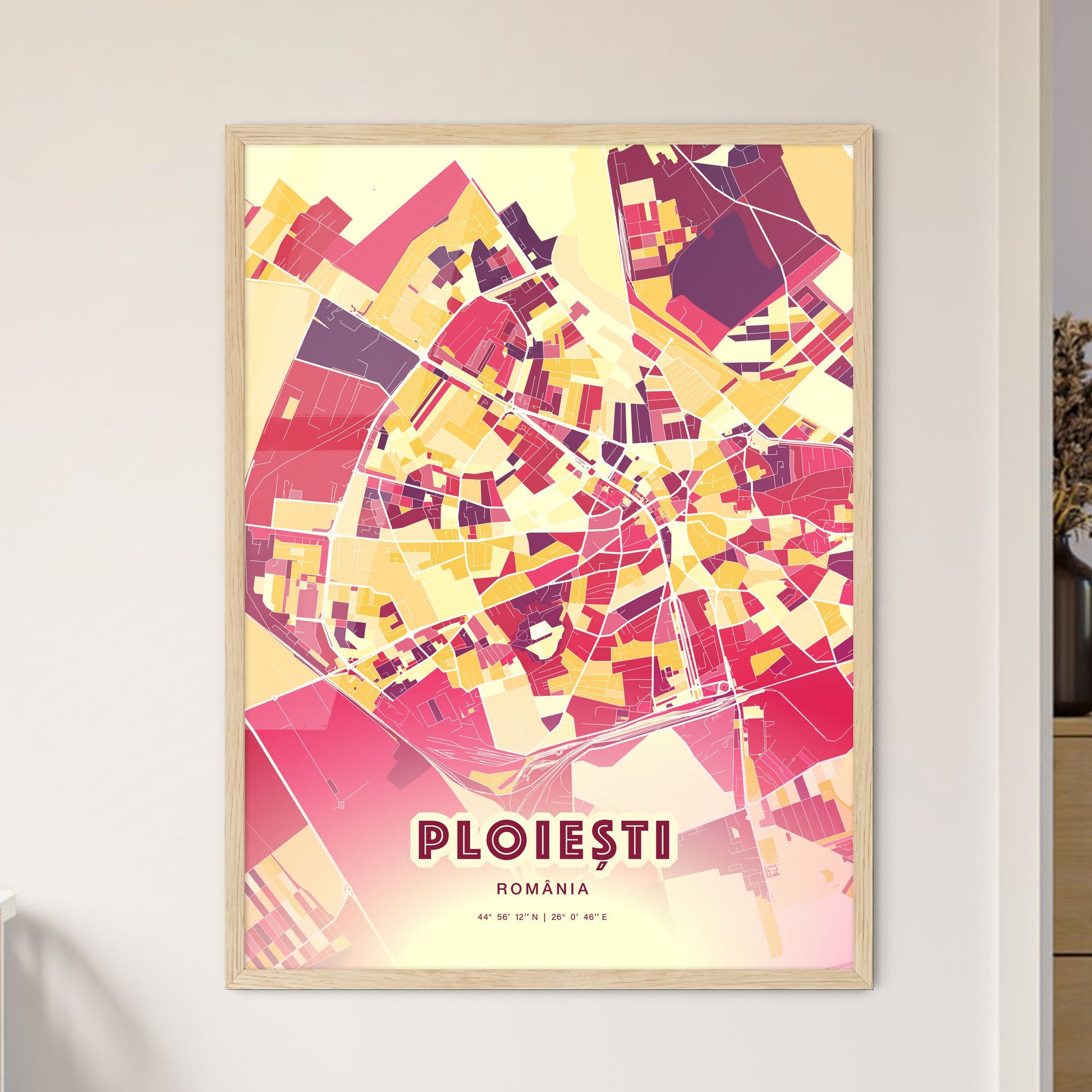 Colorful PLOIEȘTI ROMANIA Fine Art Map Hot Red