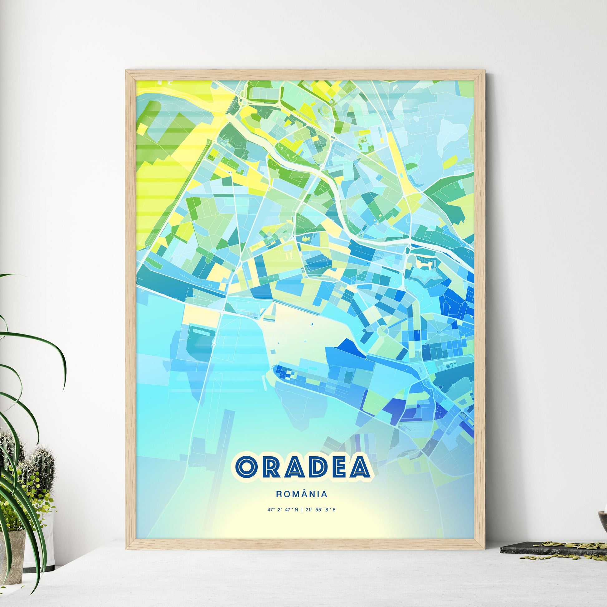 Colorful ORADEA ROMANIA Fine Art Map Cool Blue