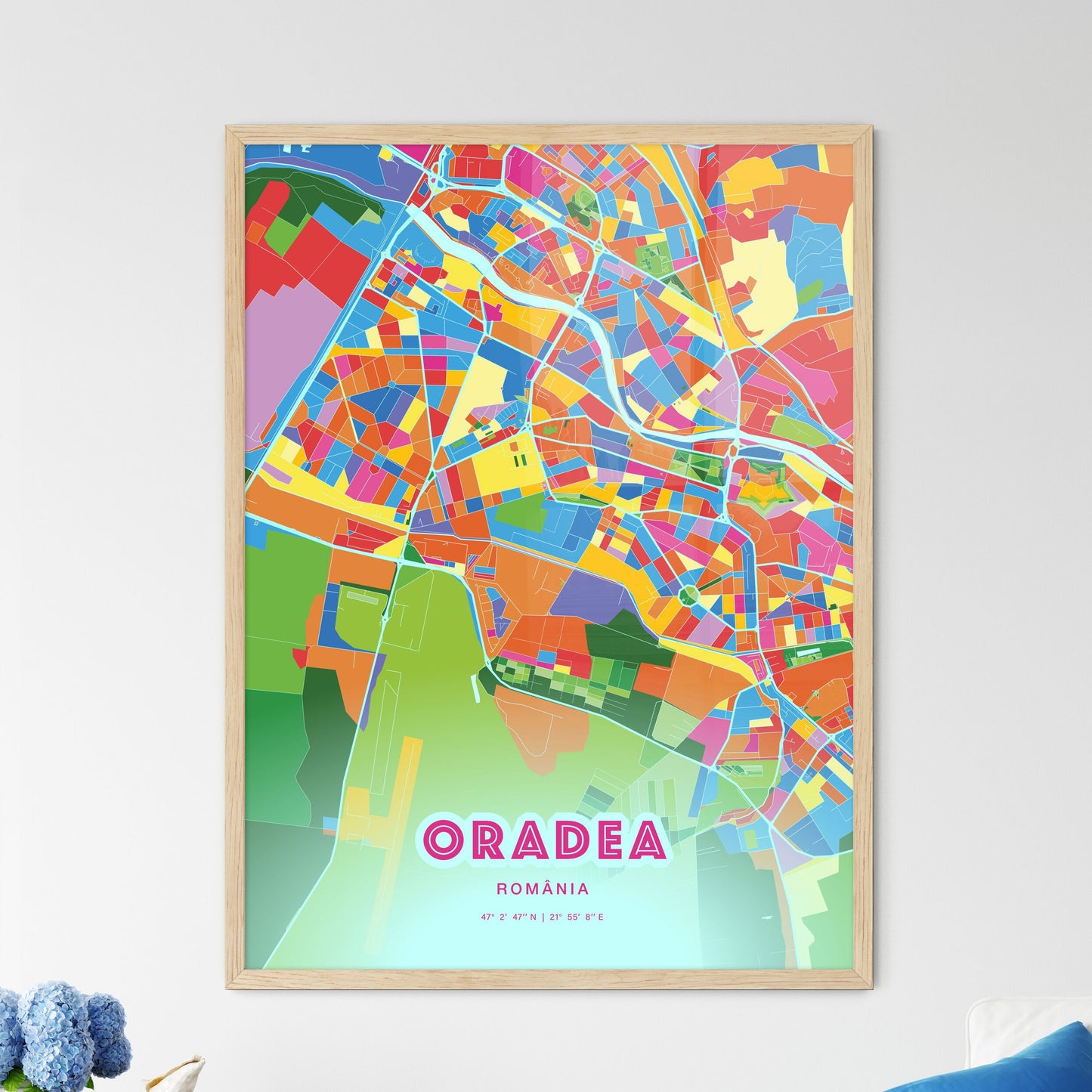 Colorful ORADEA ROMANIA Fine Art Map Crazy Colors