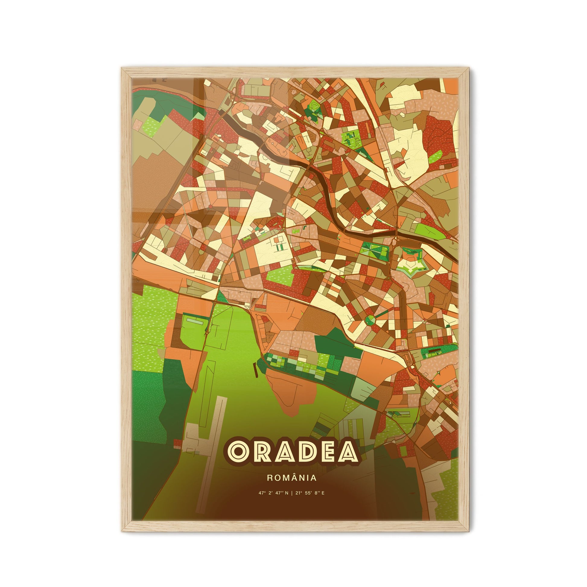 Colorful ORADEA ROMANIA Fine Art Map Farmhouse