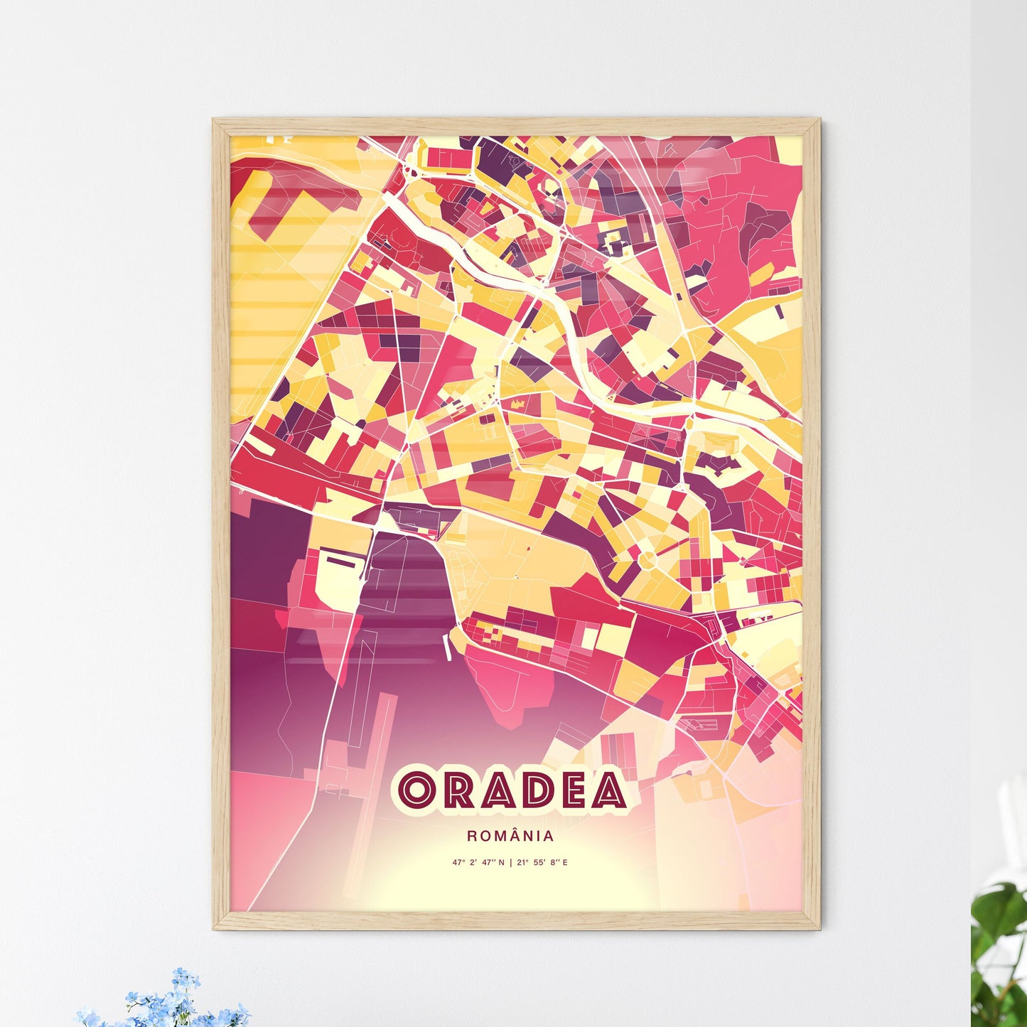 Colorful ORADEA ROMANIA Fine Art Map Hot Red